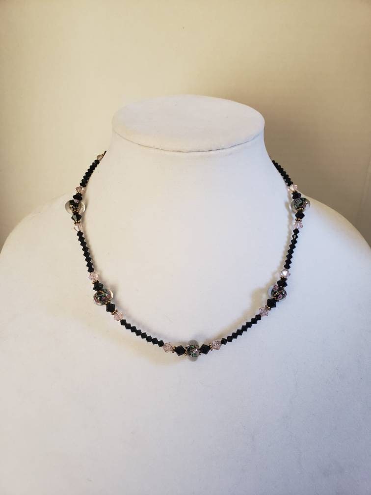 Beautiful Murano Lampwork Glass Beads and Swarovski Crystal Necklace