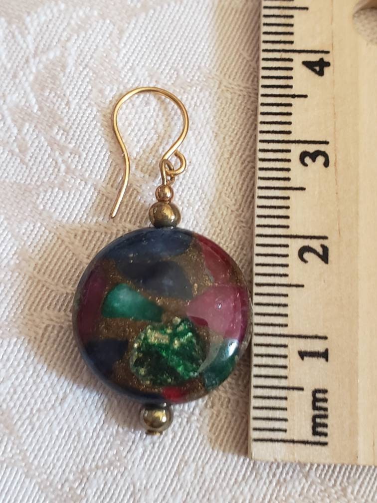 Natural Stone Multicolor Agate and Quartz Brass Earrings, Dangle Earrings, Drop Earrings, Shepards hook