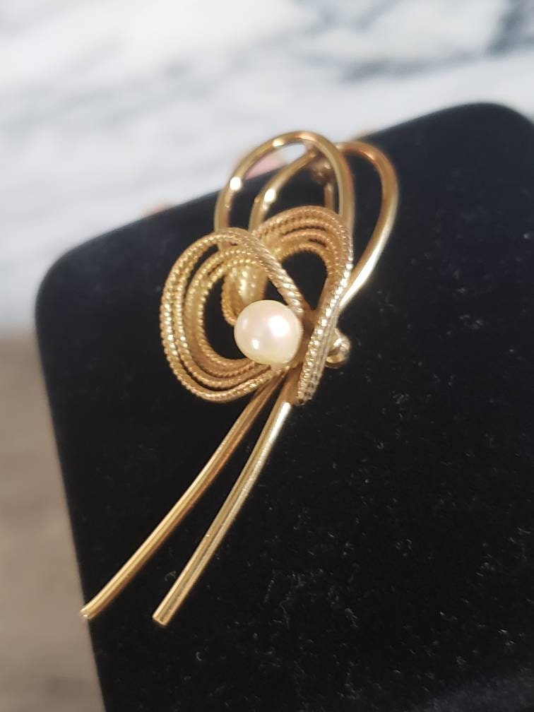 Vintage 1940-1950s WINARD Natural Pearl Brooch, 12k Gold Filled