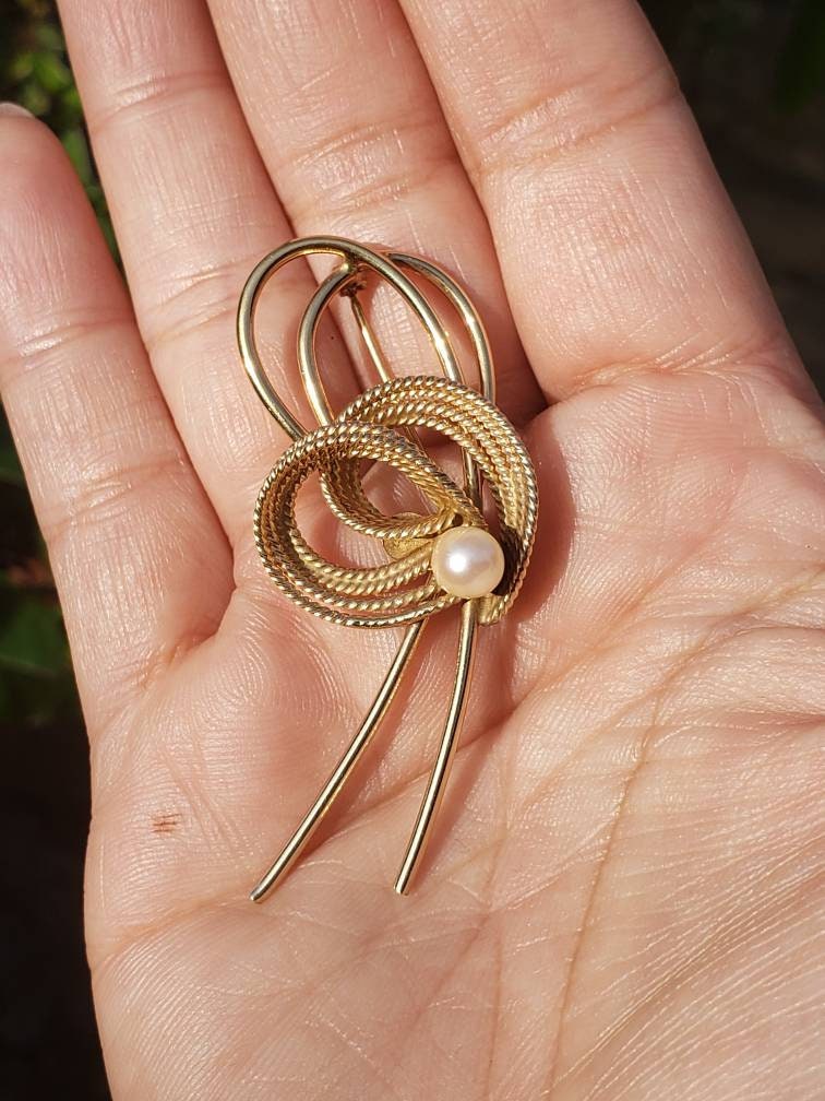 Vintage 1940-1950s WINARD Natural Pearl Brooch, 12k Gold Filled