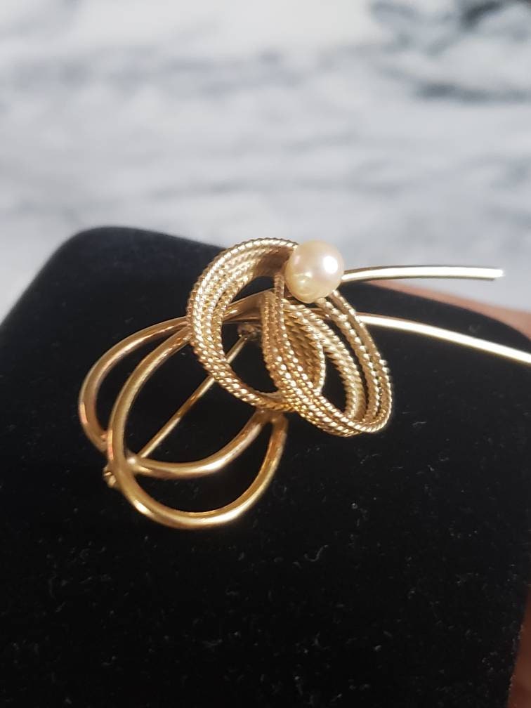 Vintage 1940-1950s WINARD Natural Pearl Brooch, 12k Gold Filled