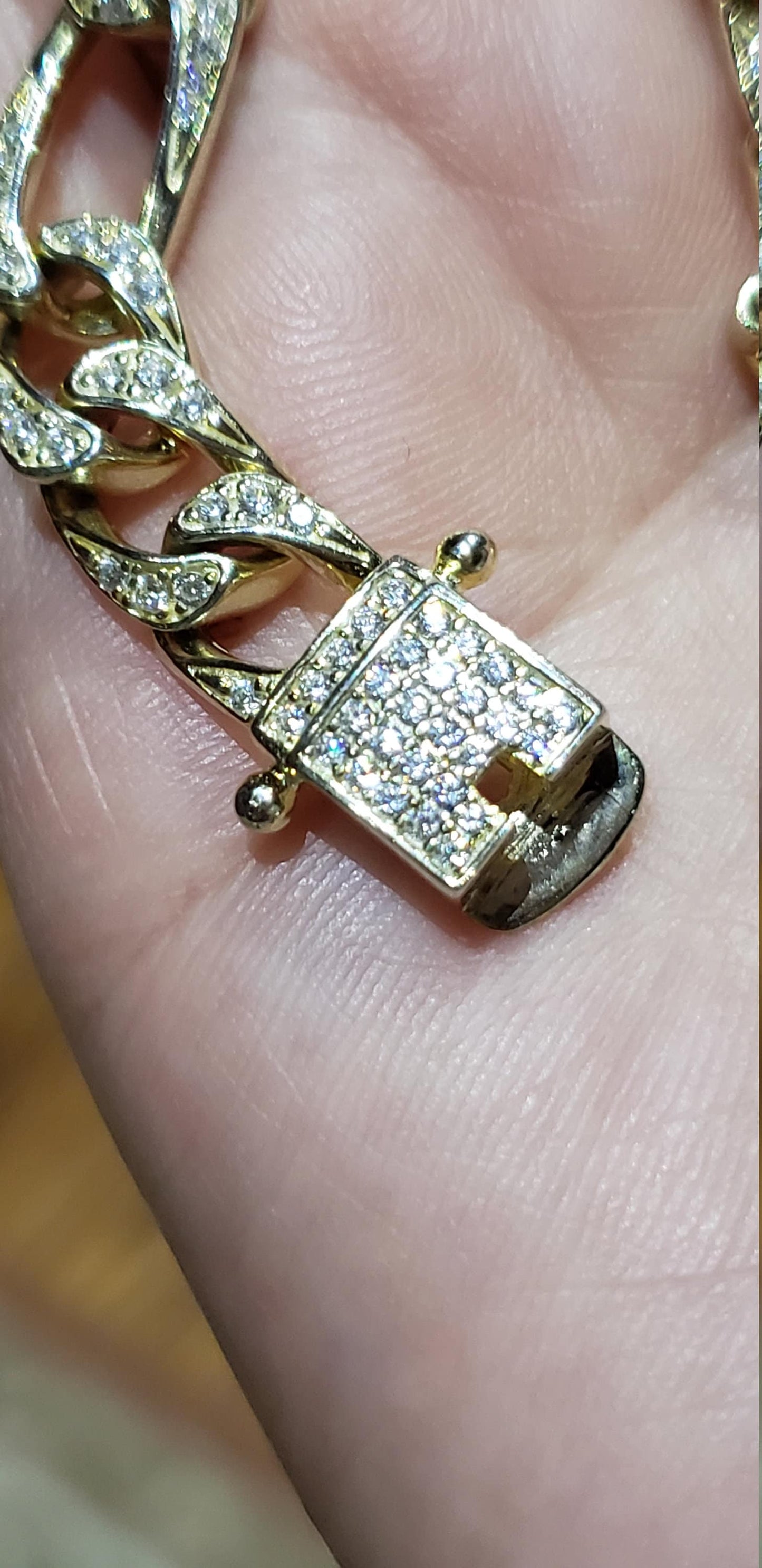 High Quality Gold Vermeil over Sterling Silver Pave Cuban / Figaro Link Bracelet, 8 inches, 26.4 gms