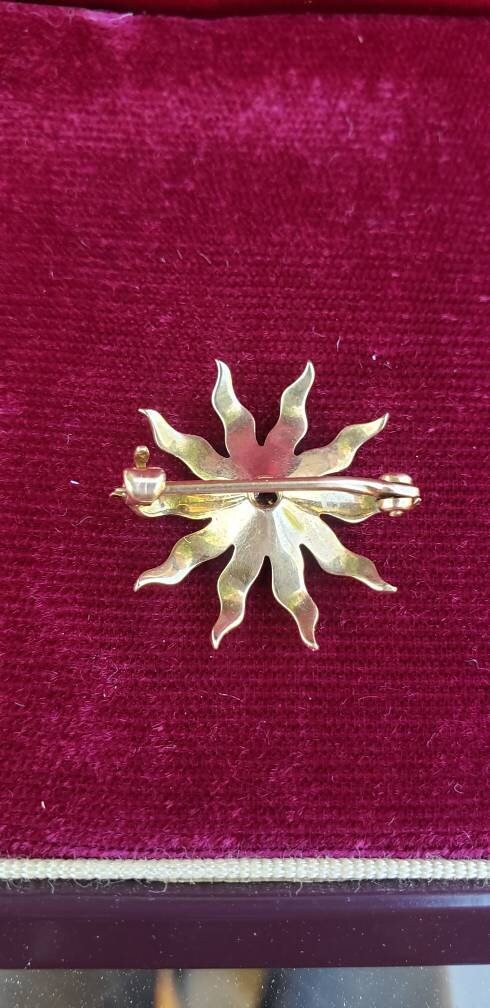 Antique Victorian Star Brooch with Seed Pearls and an Old Cut Diamond, 10k Rose Gold