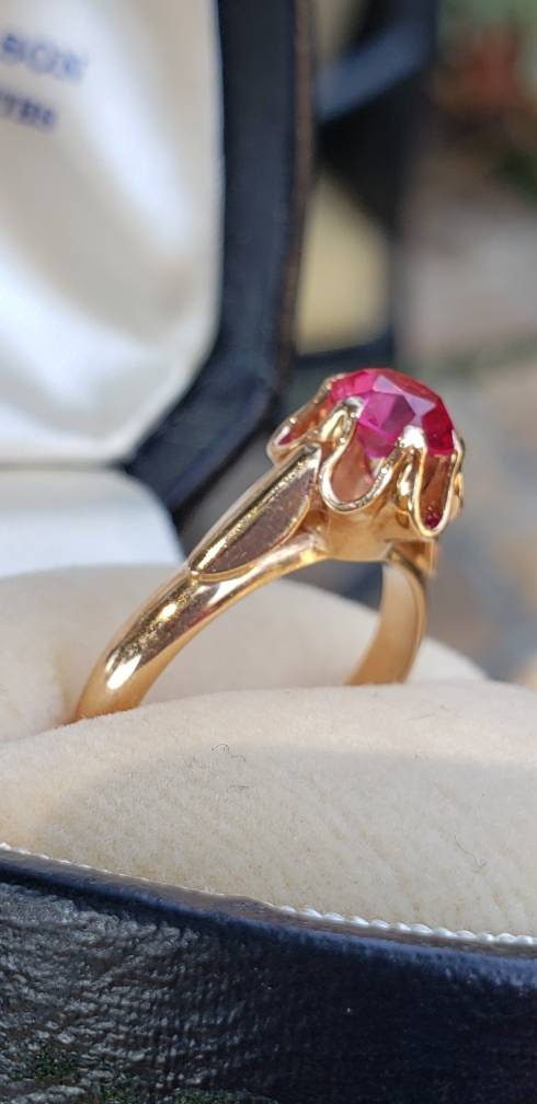 Estate Vintage Russian Soviet Lab Ruby Ring, 14k Rose Gold, size 6