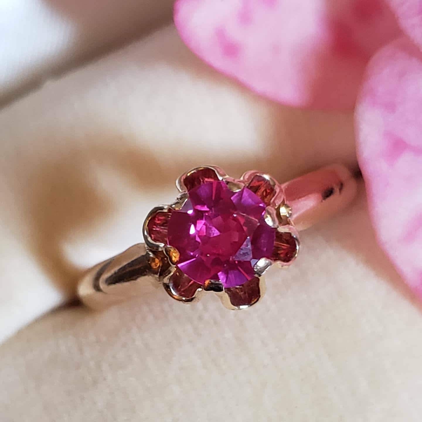 Estate Vintage Russian Soviet Lab Ruby Ring, 14k Rose Gold, size 6