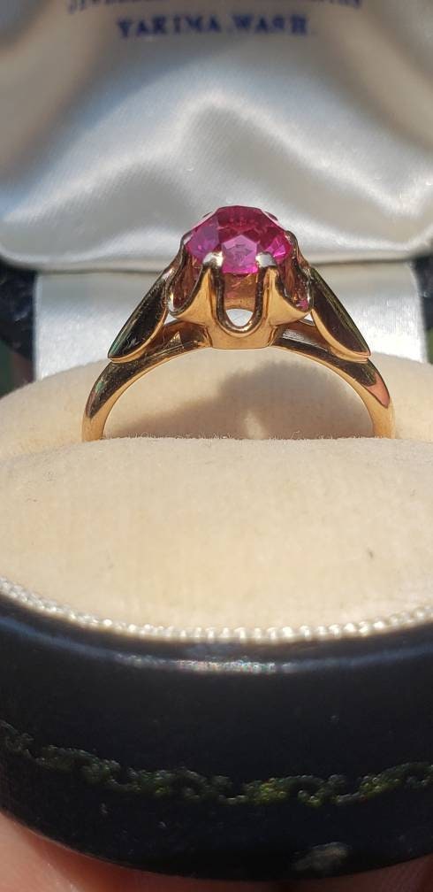 Estate Vintage Russian Soviet Lab Ruby Ring, 14k Rose Gold, size 6