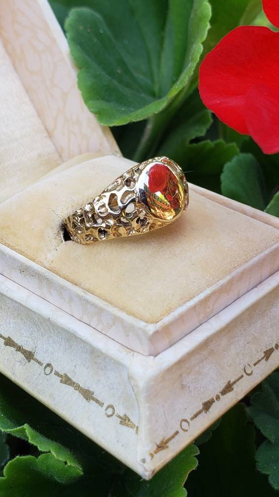 Vintage 14K Yellow Gold Blank Signet Ring, Nugget Design, Initial Ring, Size 6