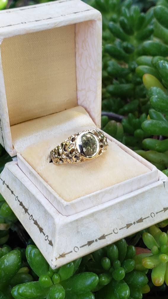 Vintage 14K Yellow Gold Blank Signet Ring, Nugget Design, Initial Ring, Size 6