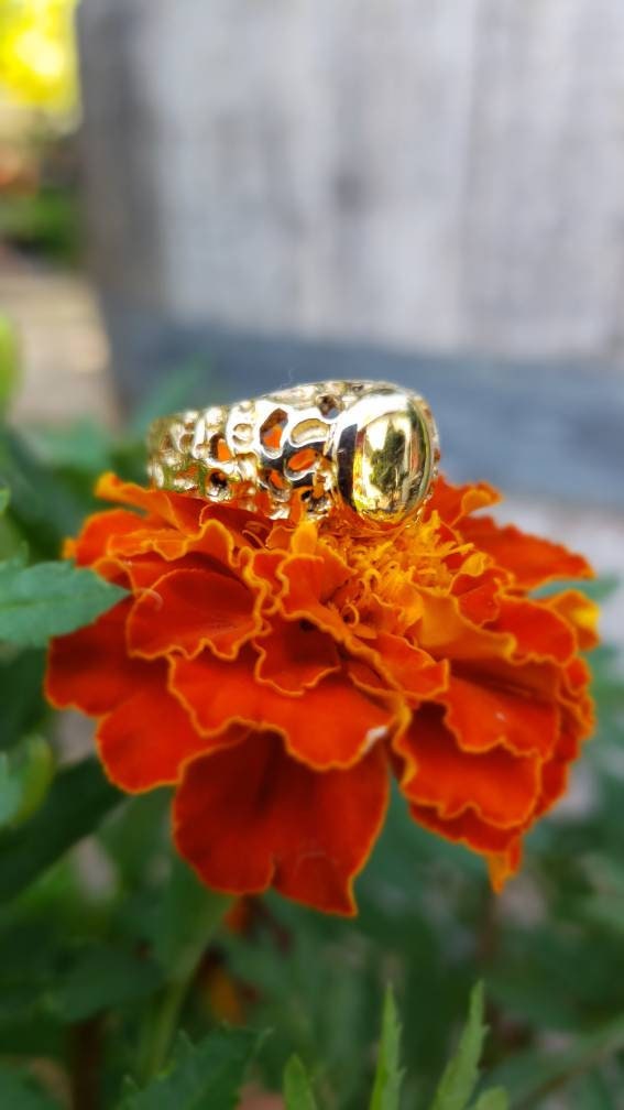 Vintage 14K Yellow Gold Blank Signet Ring, Nugget Design, Initial Ring, Size 6