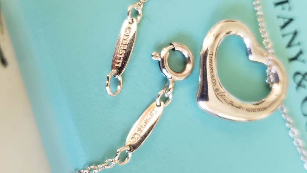 Tiffany and Co Elsa Peretti Floating Heart Pendant and Chain, Sterling SIlver, 16 inch Chain