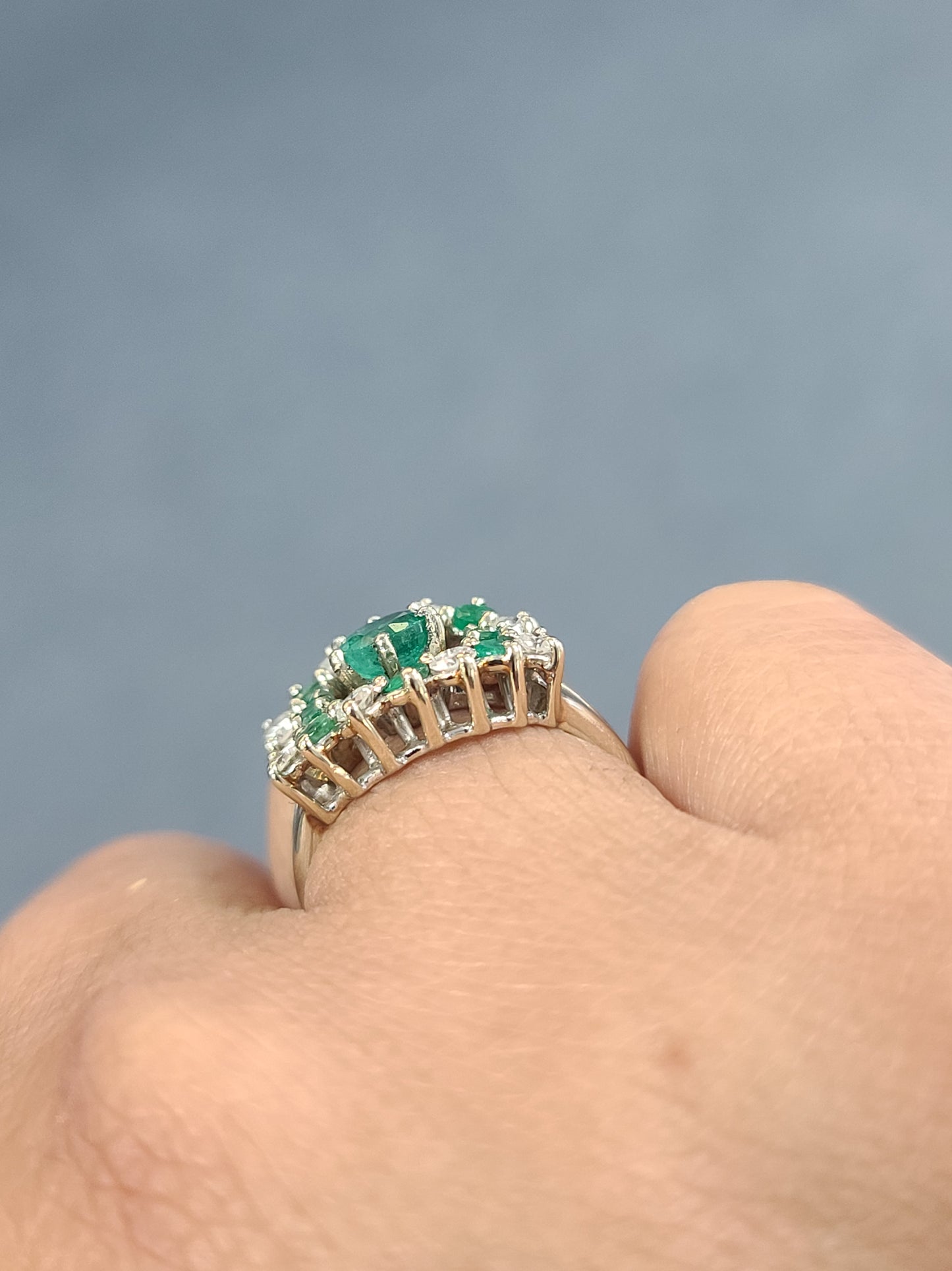 Vintage 14K White Gold Emerald and Diamond Ring Set, size 5.75