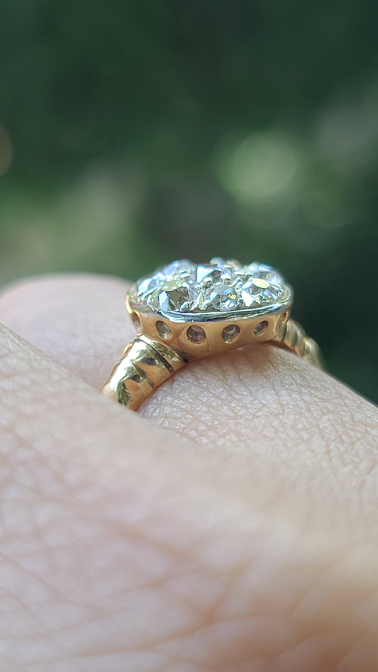 Antique Old Cut Diamond 14K Yellow Gold Ring, size 7