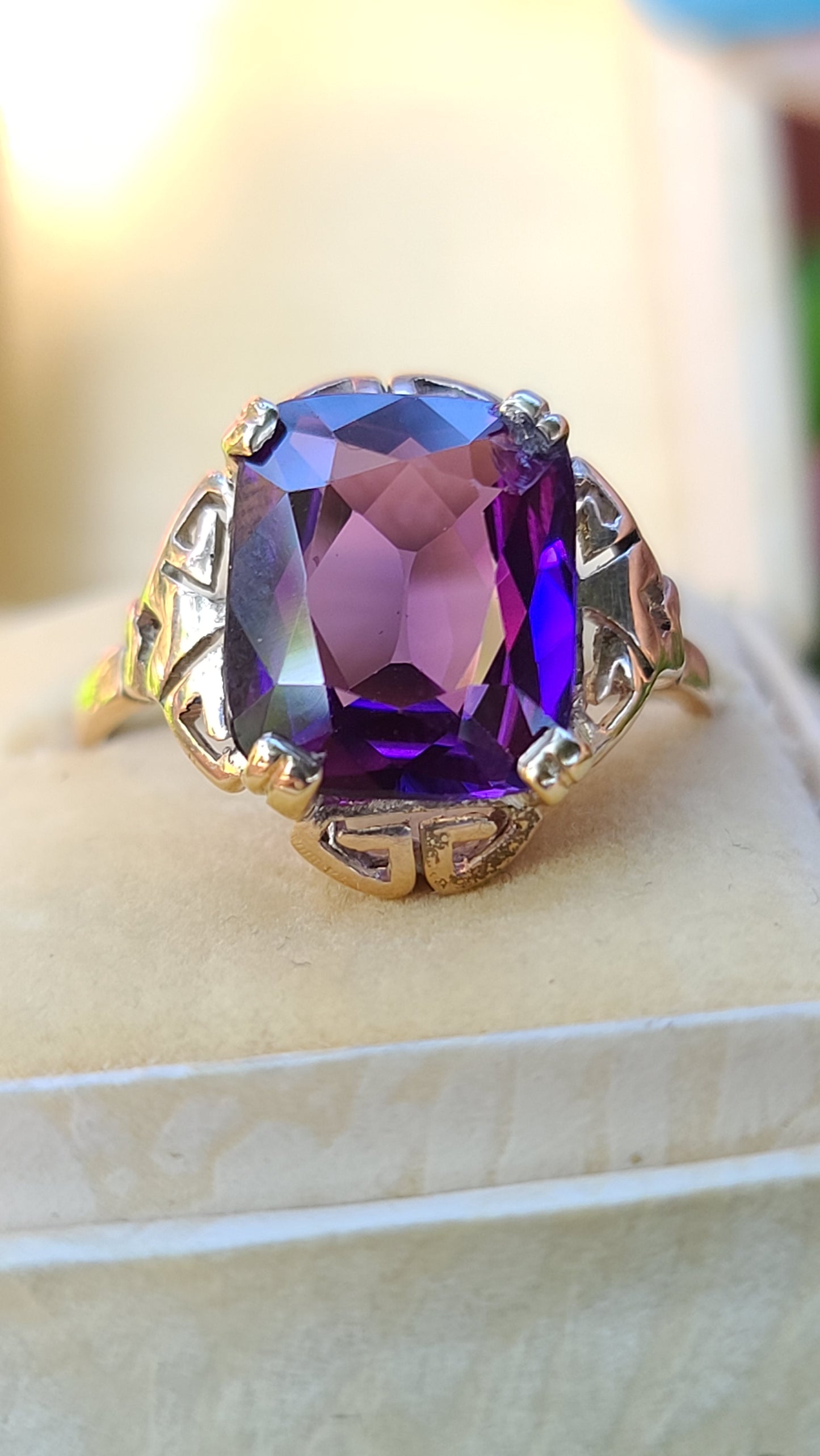 Vintage Purple Sapphire, 10K Yellow Gold, size 8.5 -10 US, with Sizer