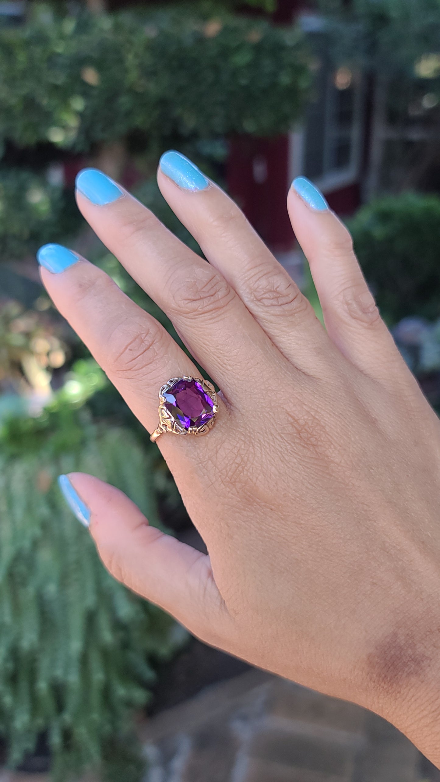 Vintage Purple Sapphire, 10K Yellow Gold, size 8.5 -10 US, with Sizer