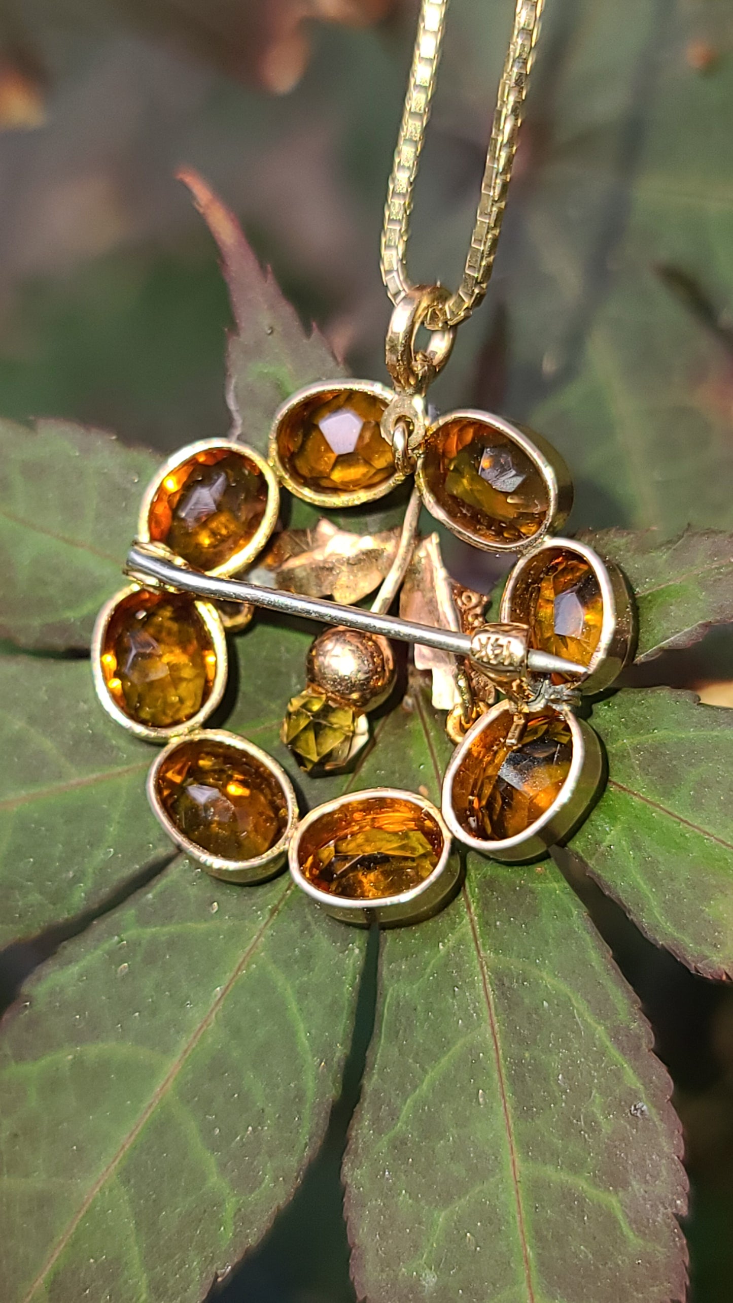 Citrine Brooch / Pendant Featuring a Scottish Thistle Flower, 14K Gold