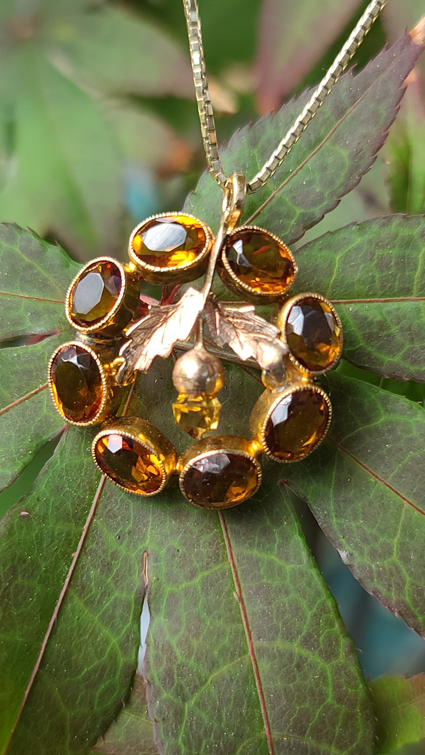 Citrine Brooch / Pendant Featuring a Scottish Thistle Flower, 14K Gold