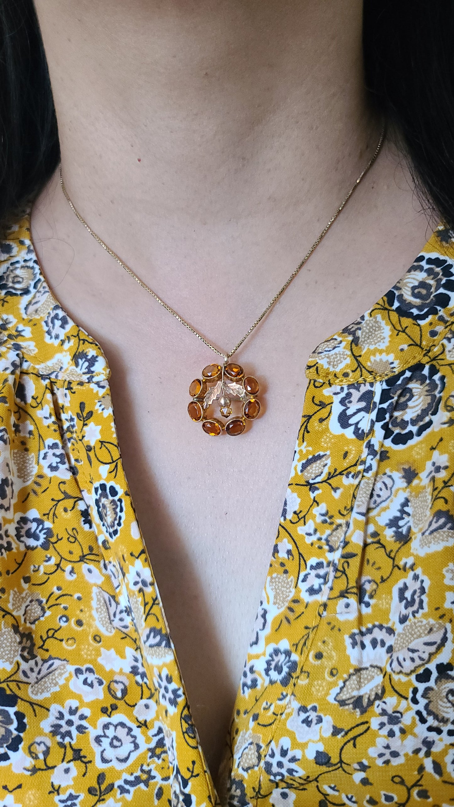 Citrine Brooch / Pendant Featuring a Scottish Thistle Flower, 14K Gold