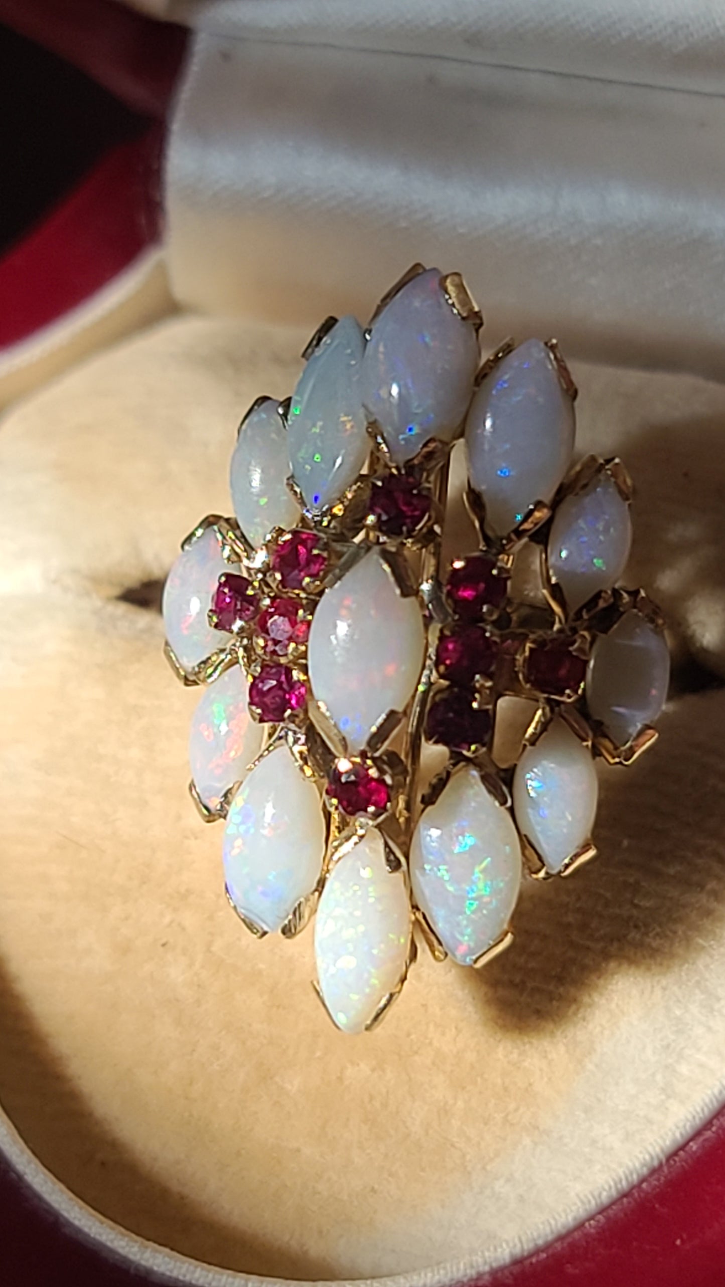 Vintage Opal and Ruby Ring, 14K Yellow Gold