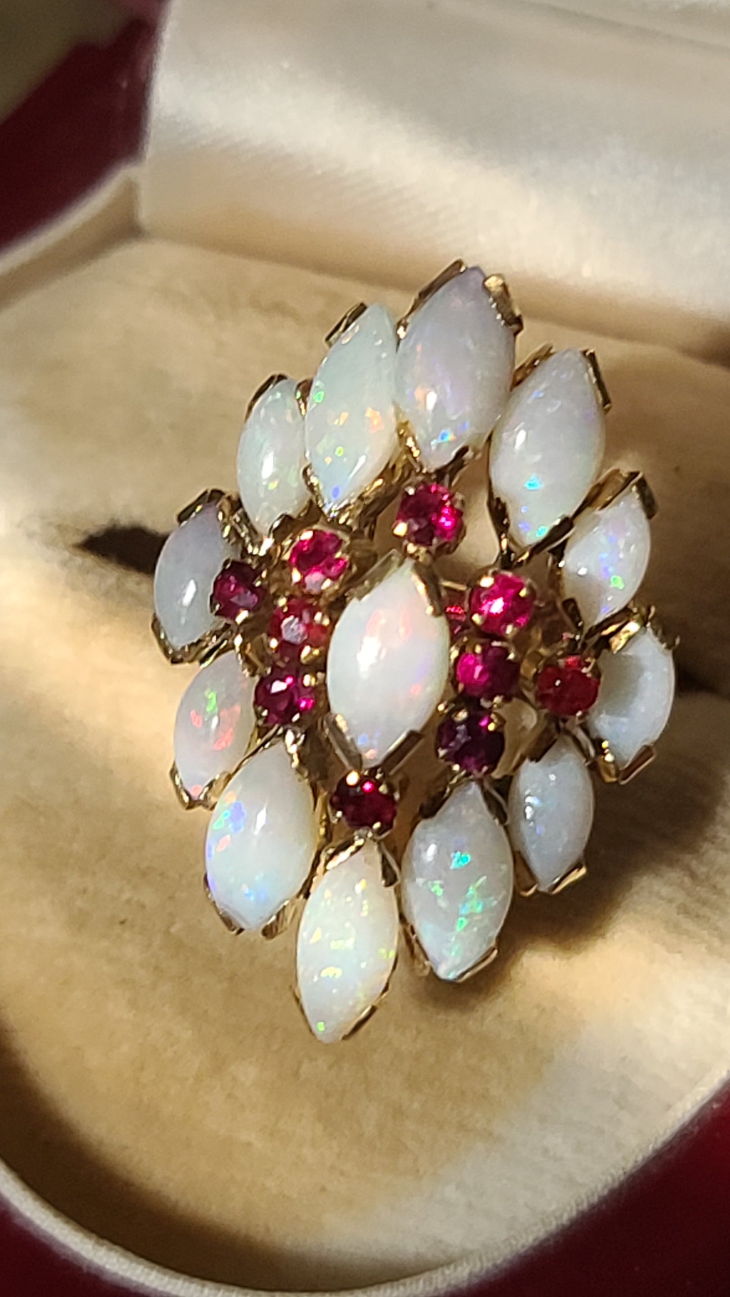 Vintage Opal and Ruby Ring, 14K Yellow Gold