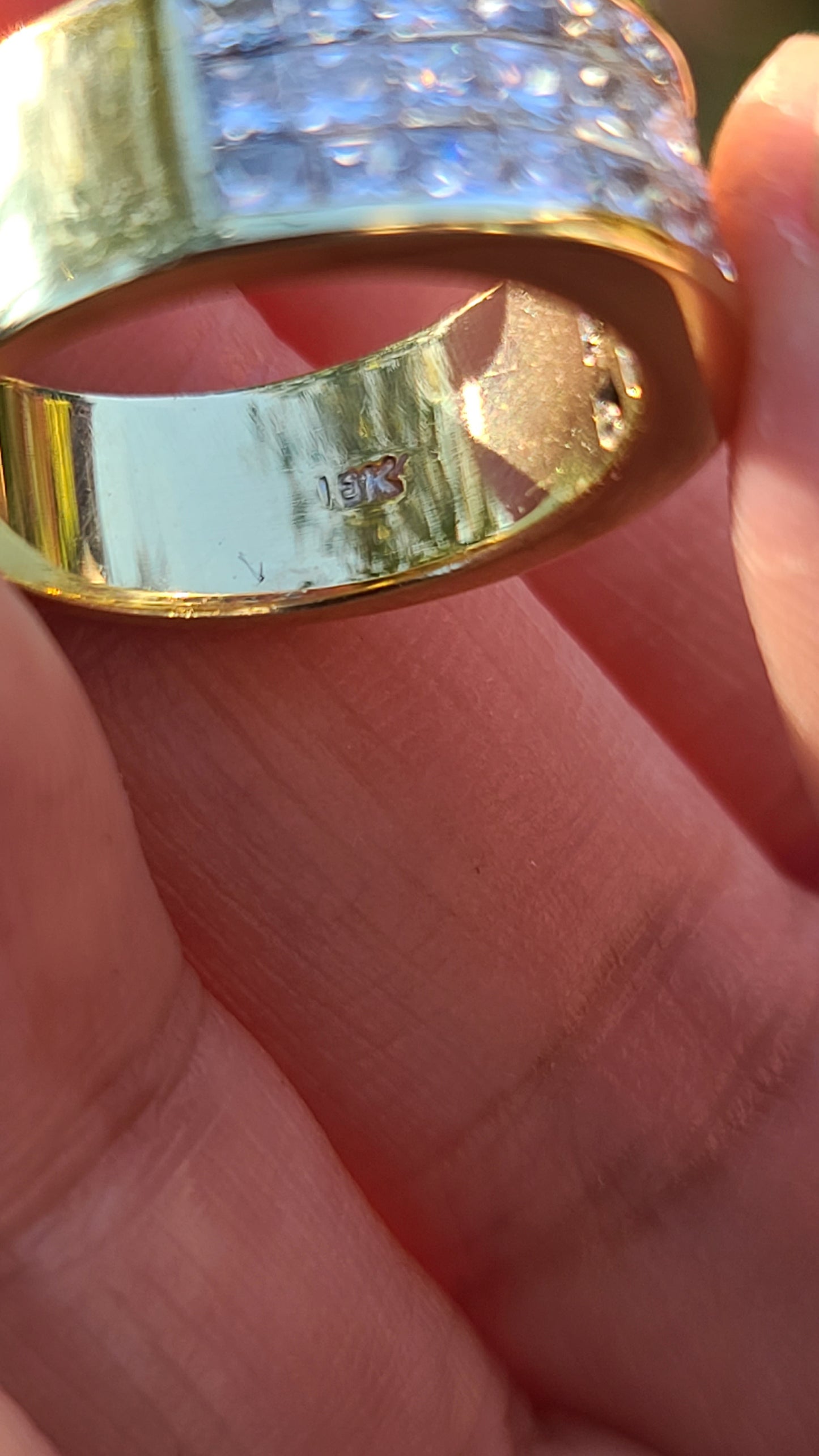 18K Yellow Gold Invisible Set Princess Cut Diamond Band Ring, size 6.25 US