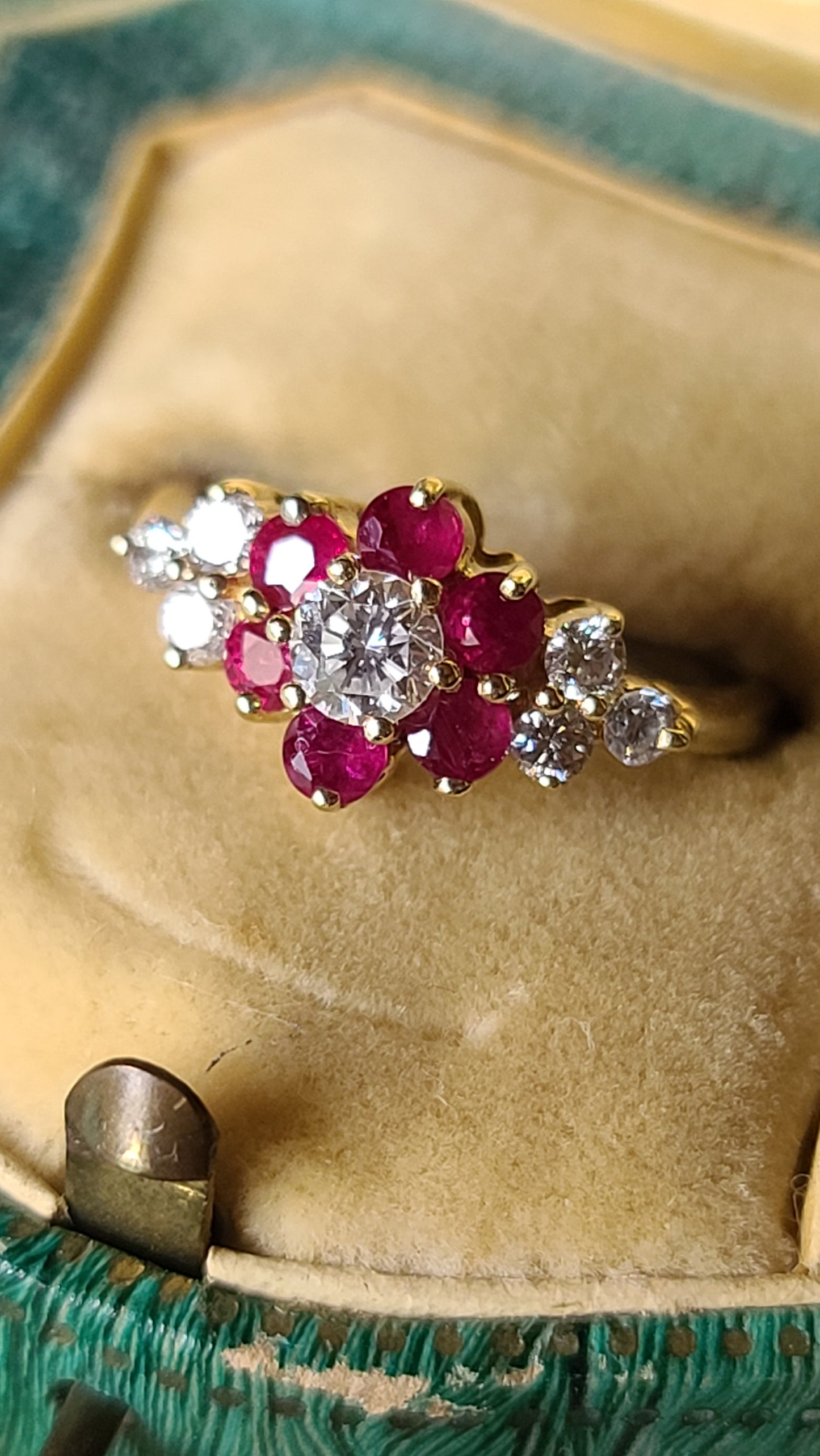 14K Ruby and Diamond Flower Ring, size 6.5