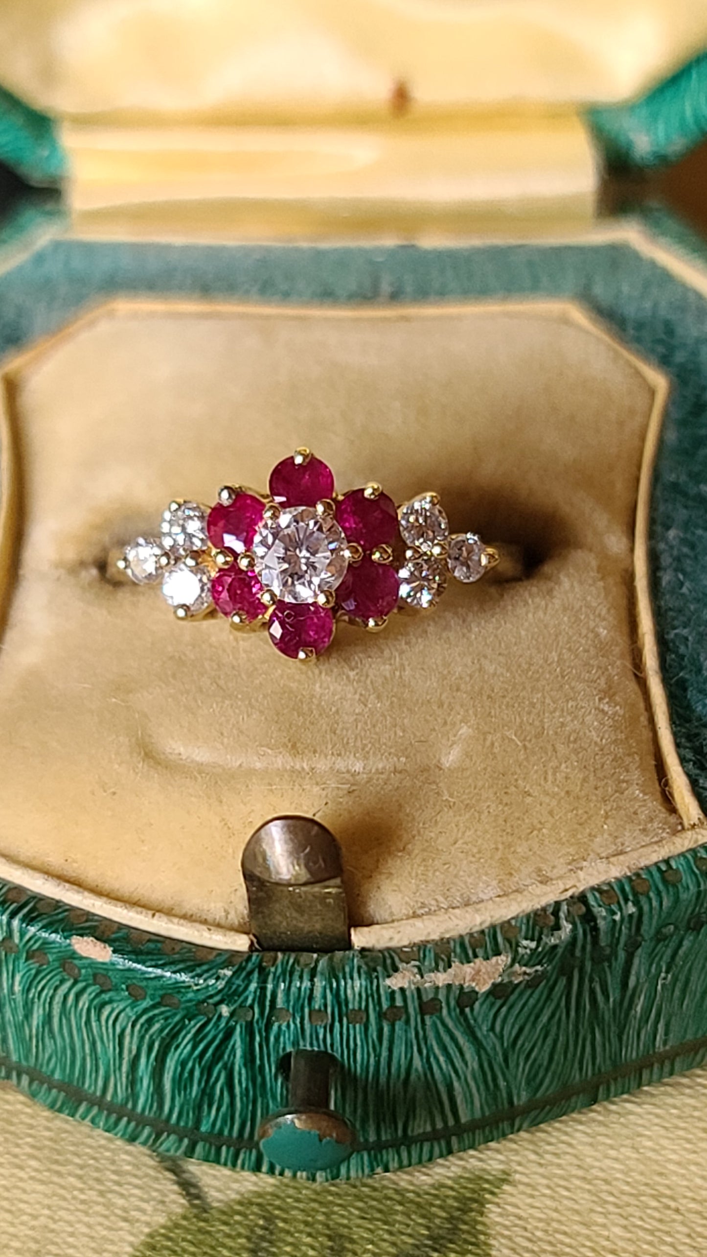 14K Ruby and Diamond Flower Ring, size 6.5