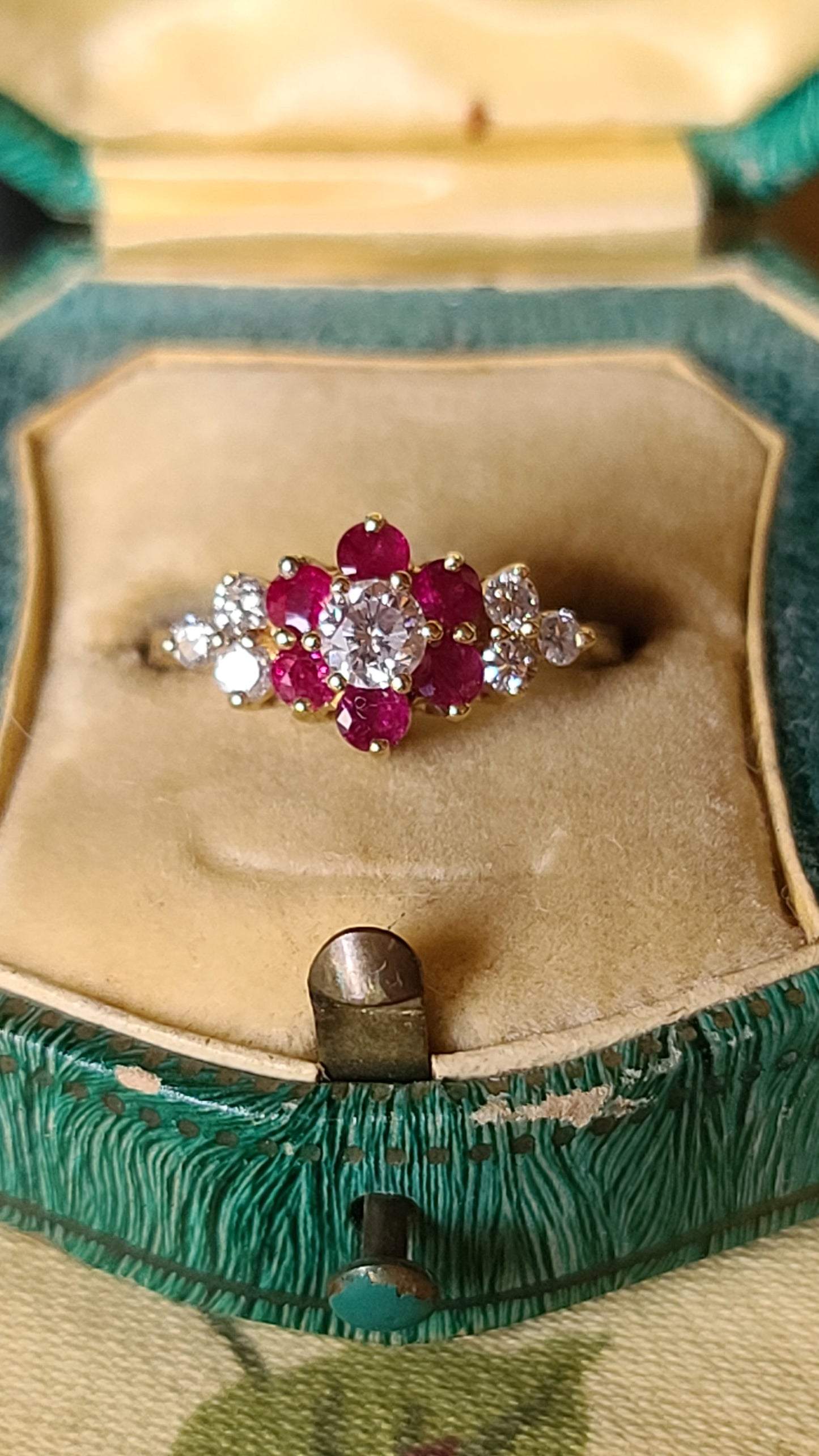 14K Ruby and Diamond Flower Ring, size 6.5