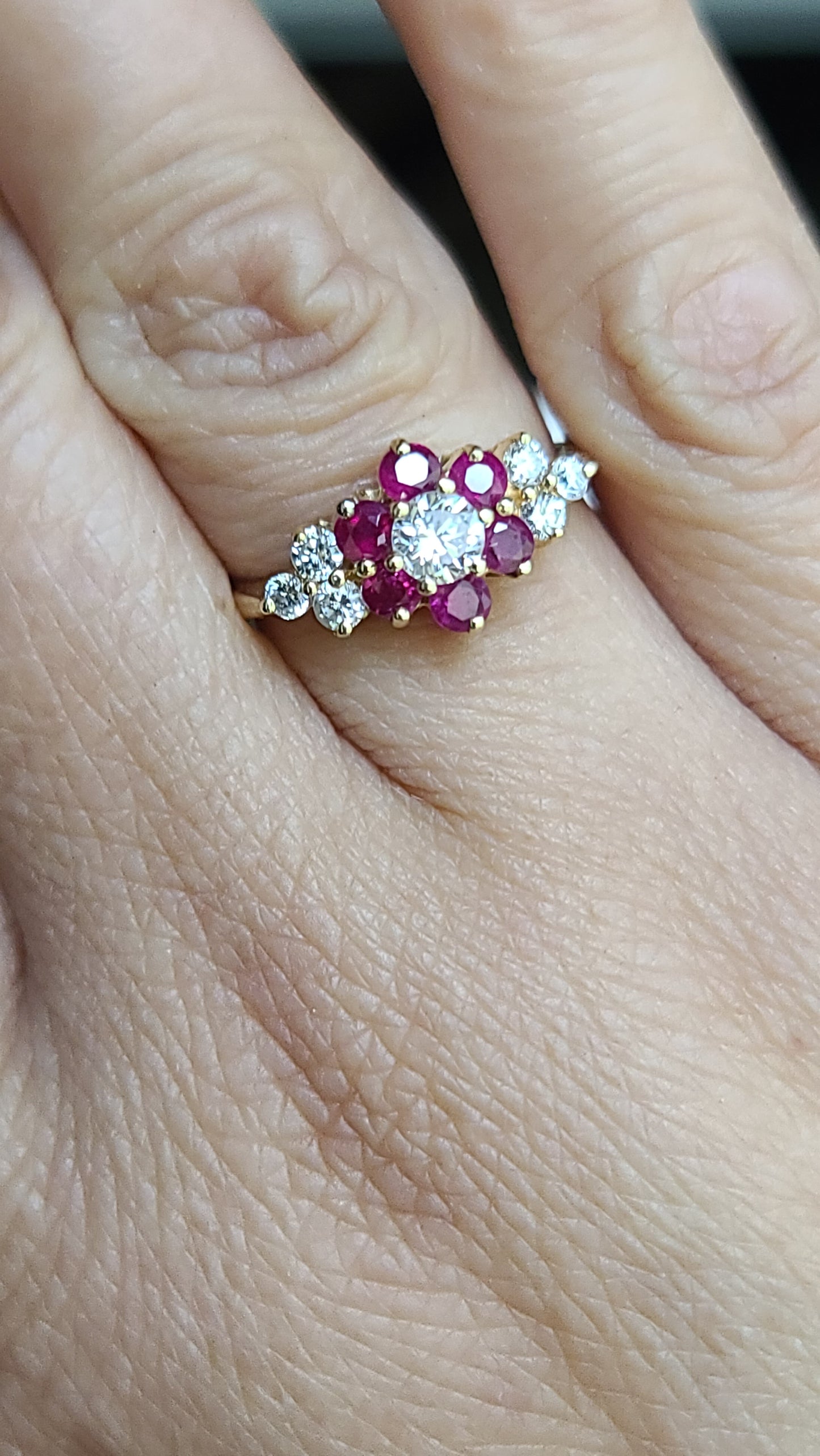 14K Ruby and Diamond Flower Ring, size 6.5