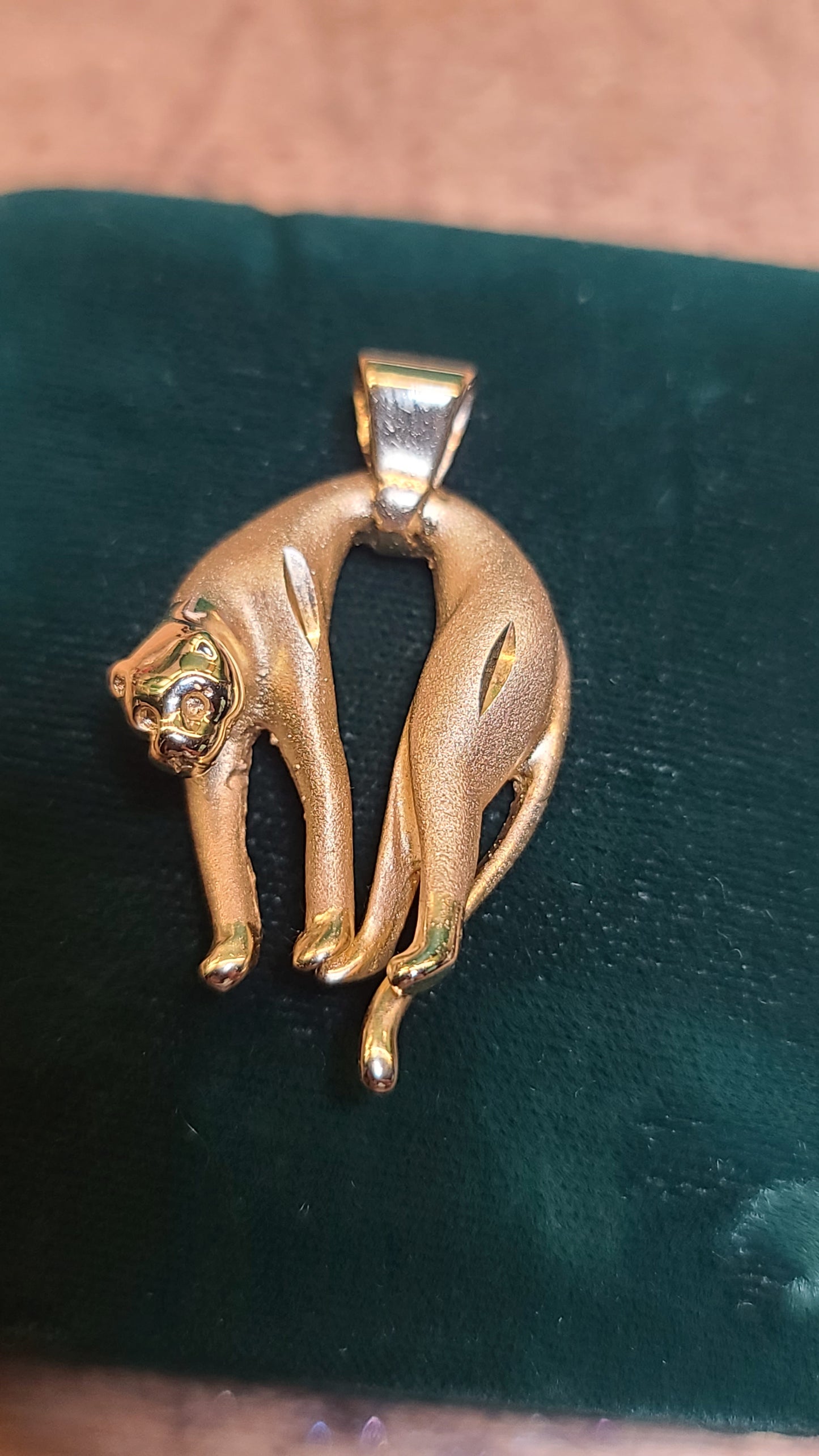 14K Yellow Gold Panther Pendant, Cat Pendant