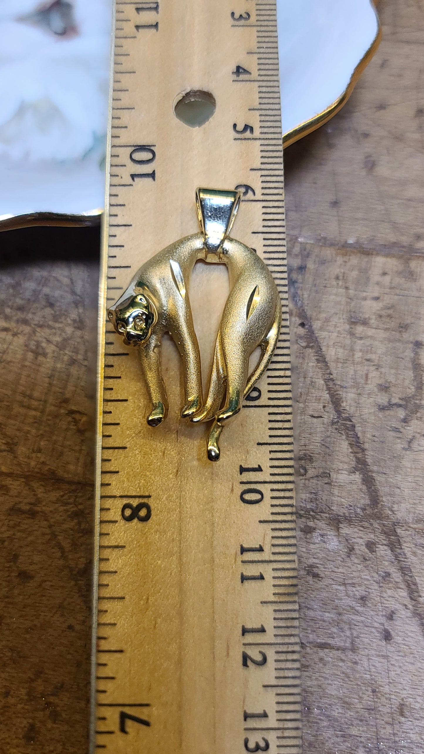 14K Yellow Gold Panther Pendant, Cat Pendant