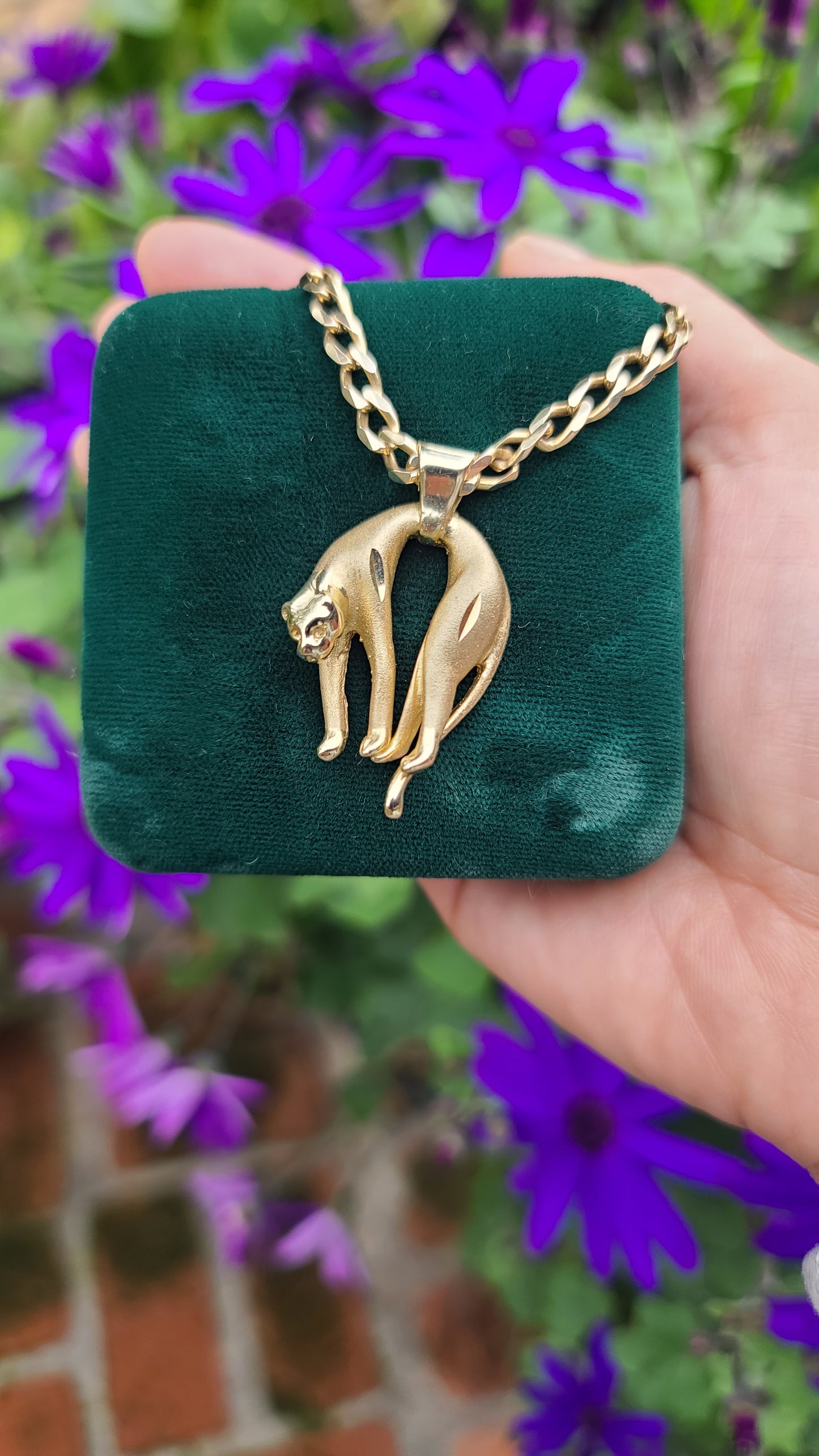 14K Yellow Gold Panther Pendant, Cat Pendant