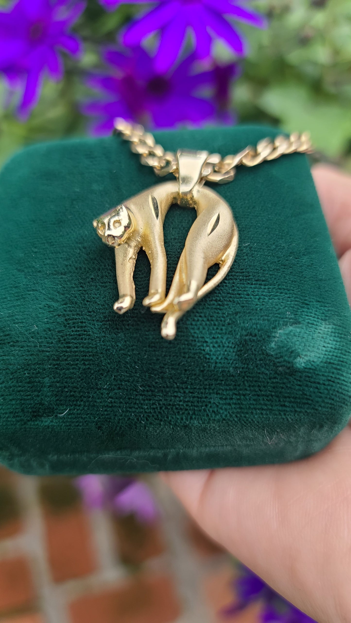 14K Yellow Gold Panther Pendant, Cat Pendant