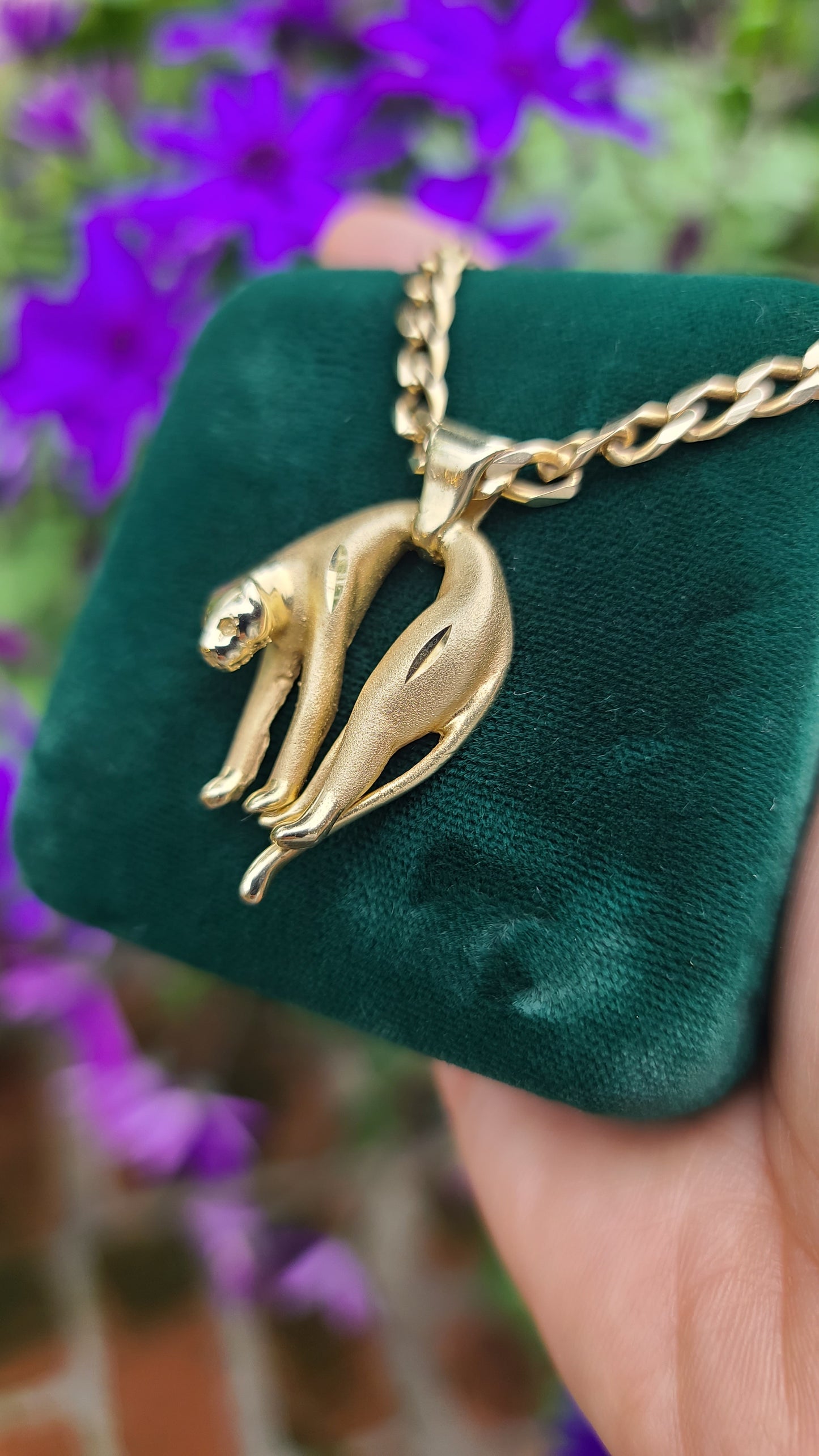 14K Yellow Gold Panther Pendant, Cat Pendant