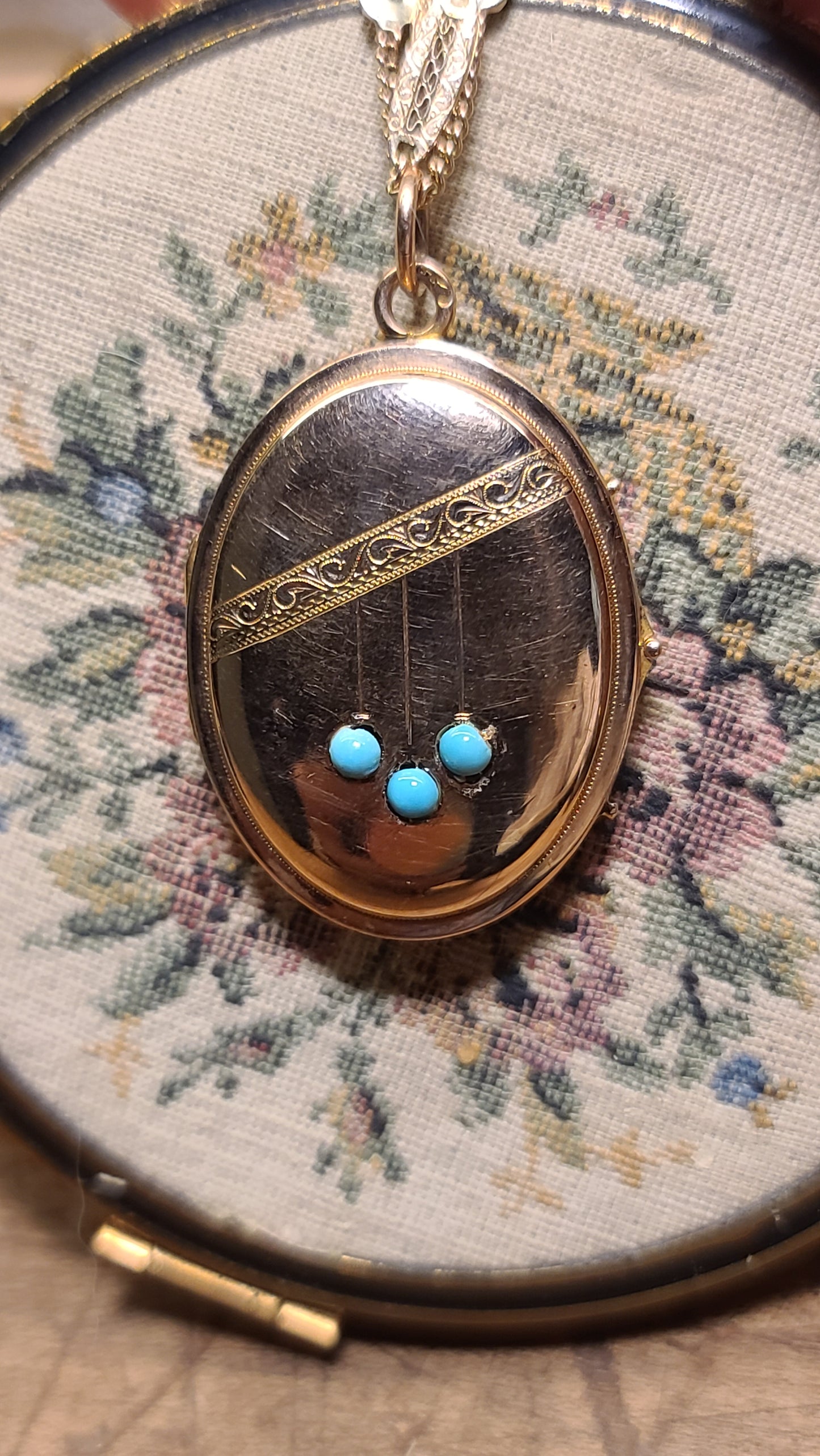 Antique Victorian 14K Gold Locket with Turqouise