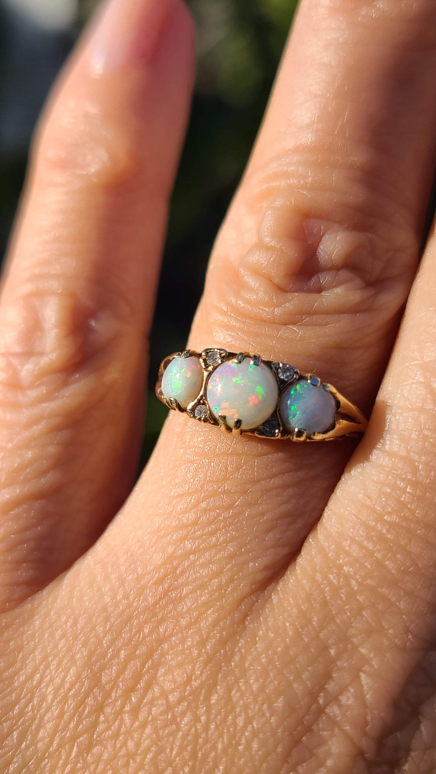 English 9K Opal and Diamond Vintage Ring, size 6.75 US