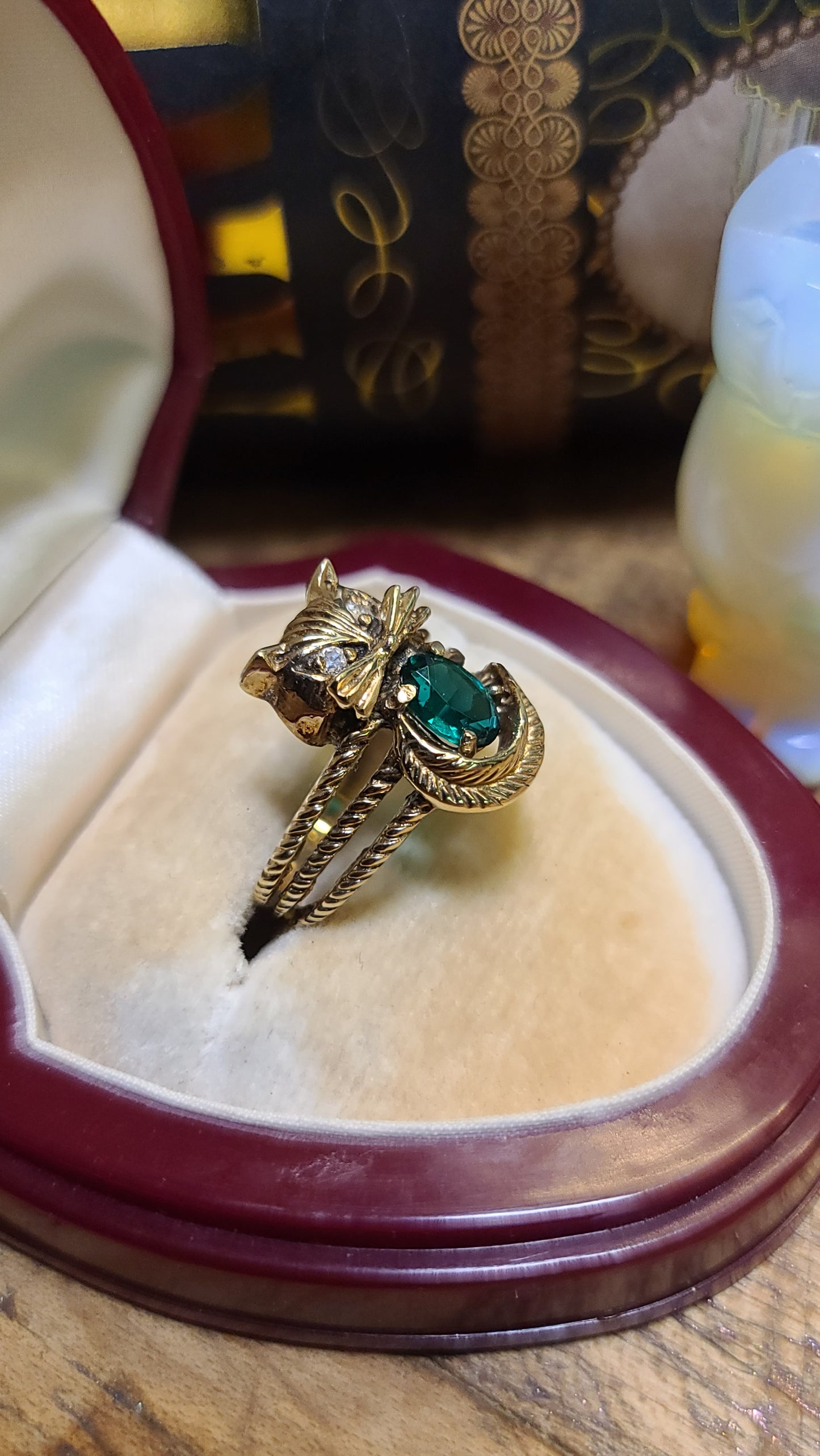 Vintage 10K Yellow Gold Kitty Cat Ring, Size 6.5