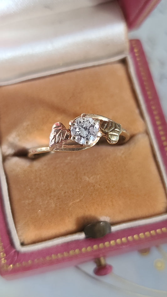 14K Diamond Leaf Ring, size 7.5