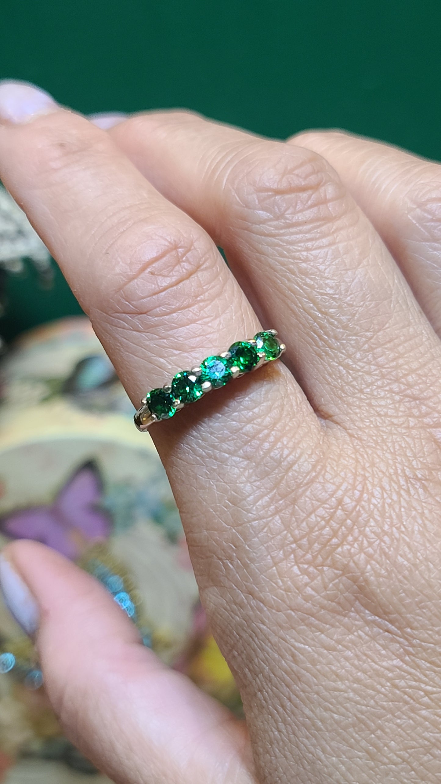 14K White Gold Tsavorite Garnet Ring, size 10 US