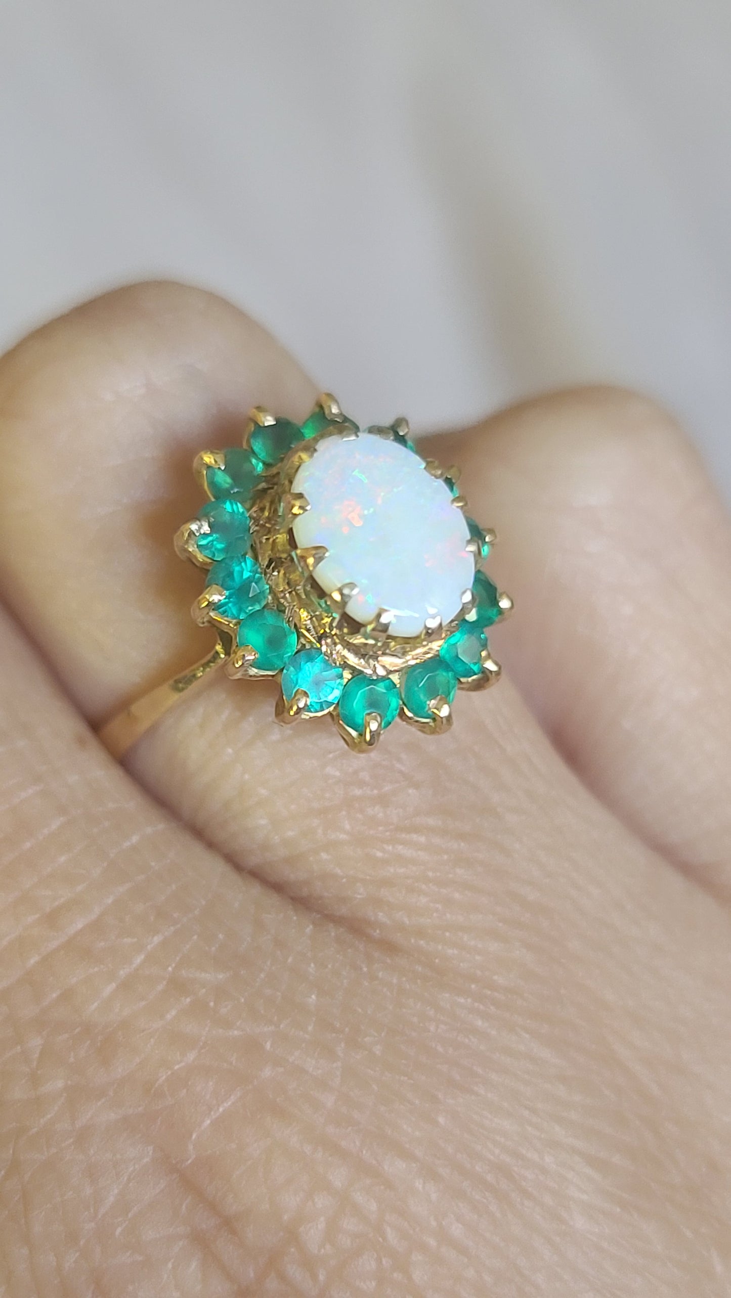 Vintage Opal and Emerald Ring, size 6.5 US