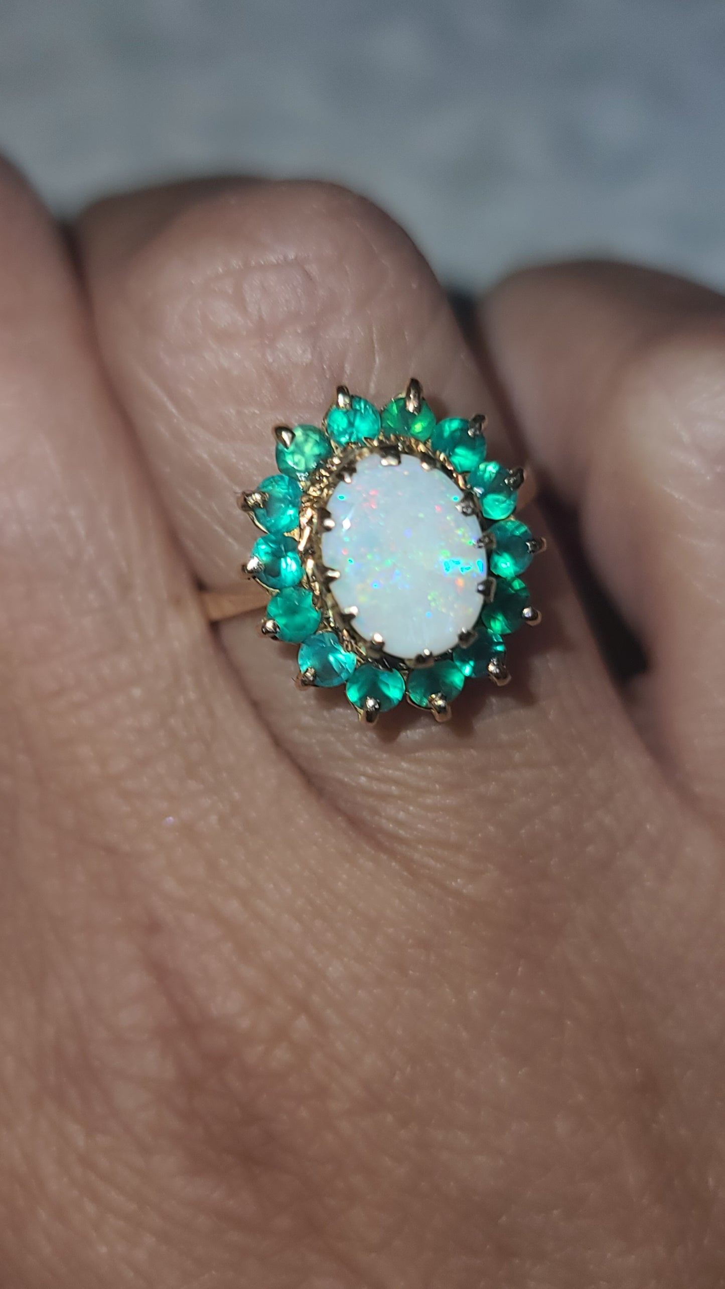 Vintage Opal and Emerald Ring, size 6.5 US