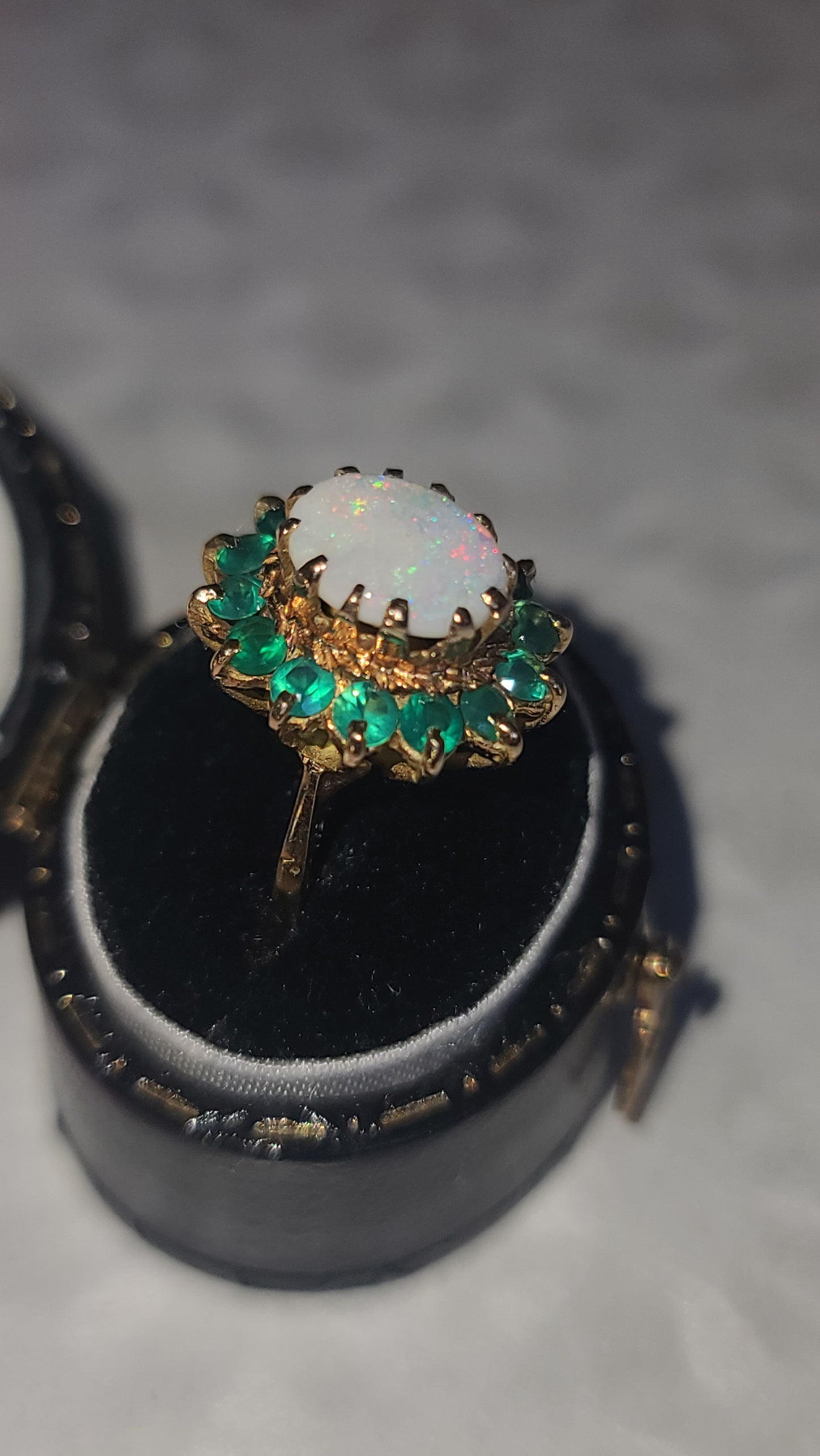 Vintage Opal and Emerald Ring, size 6.5 US