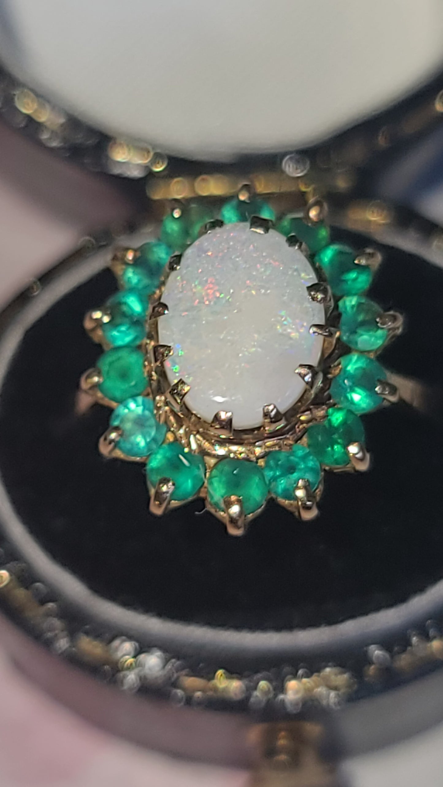 Vintage Opal and Emerald Ring, size 6.5 US