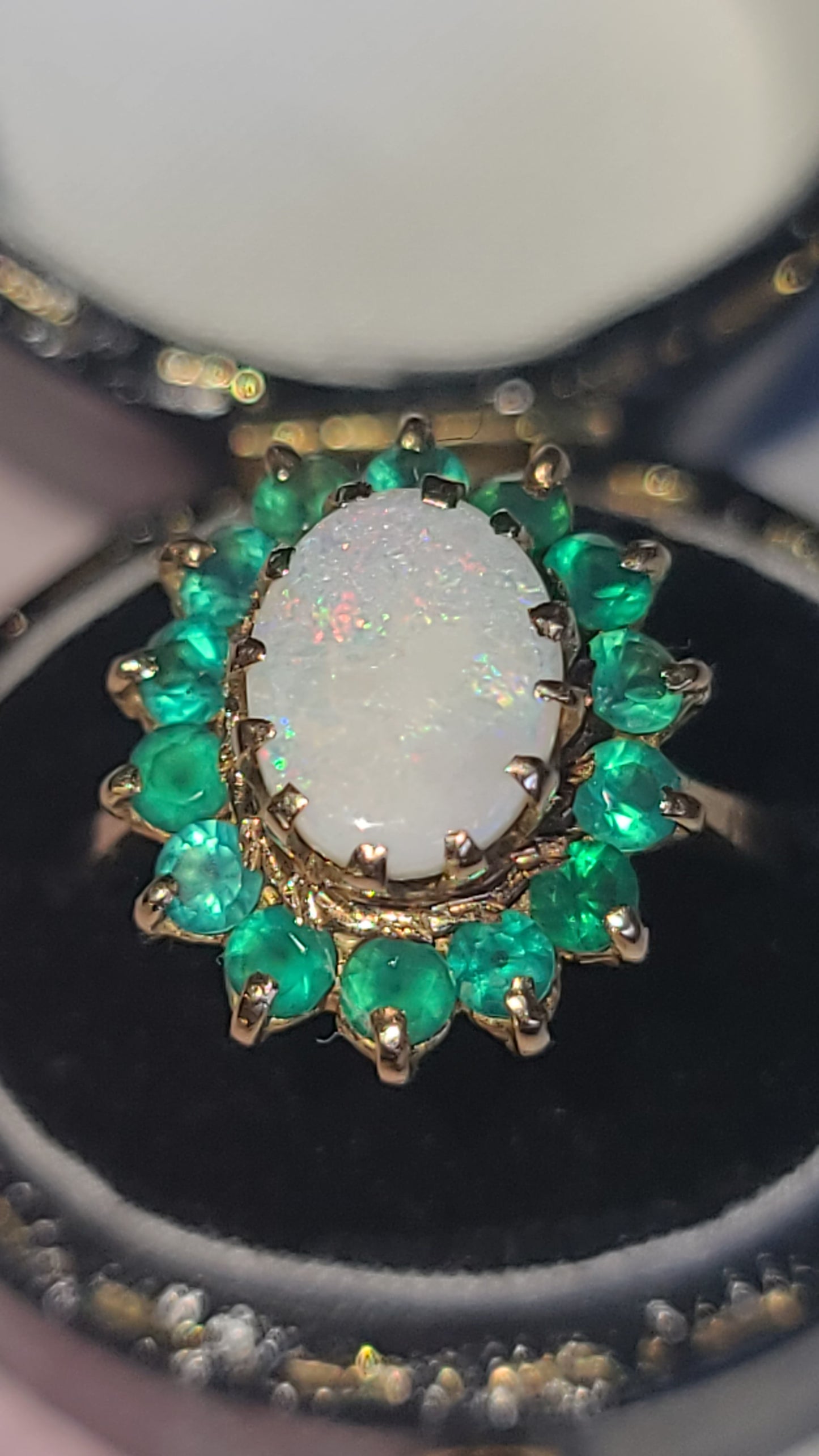 Vintage Opal and Emerald Ring, size 6.5 US