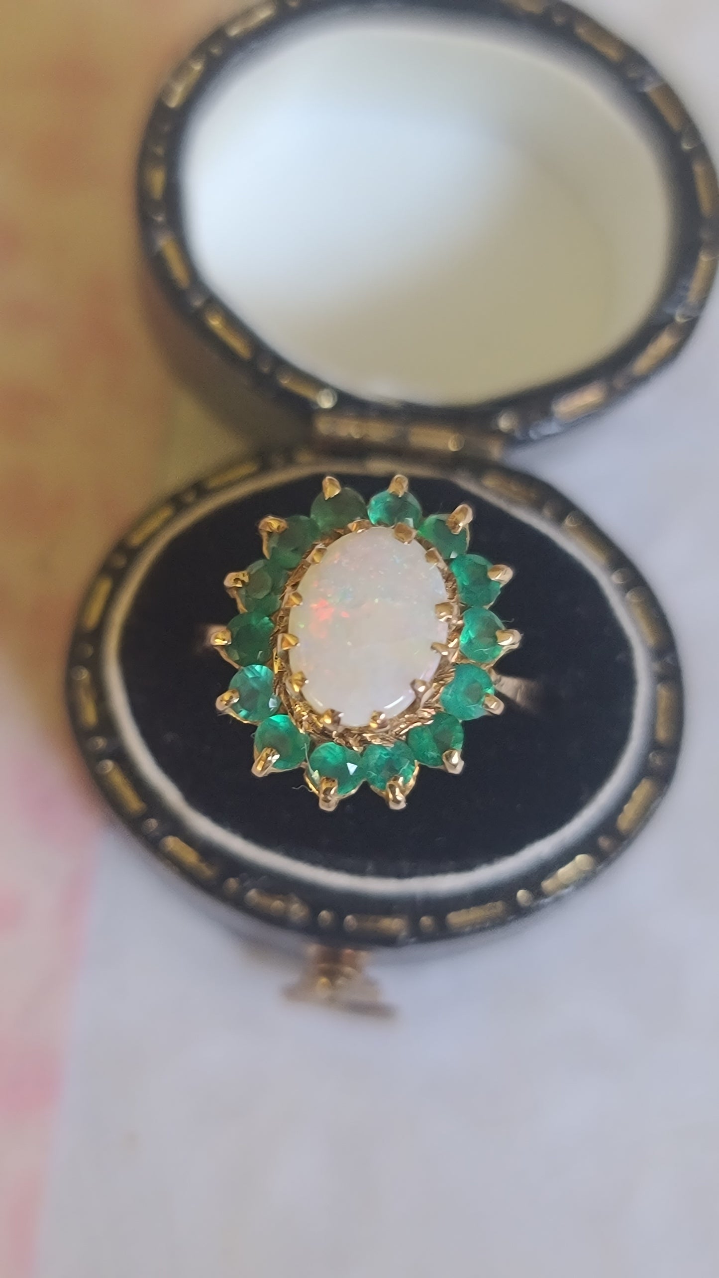 Vintage Opal and Emerald Ring, size 6.5 US