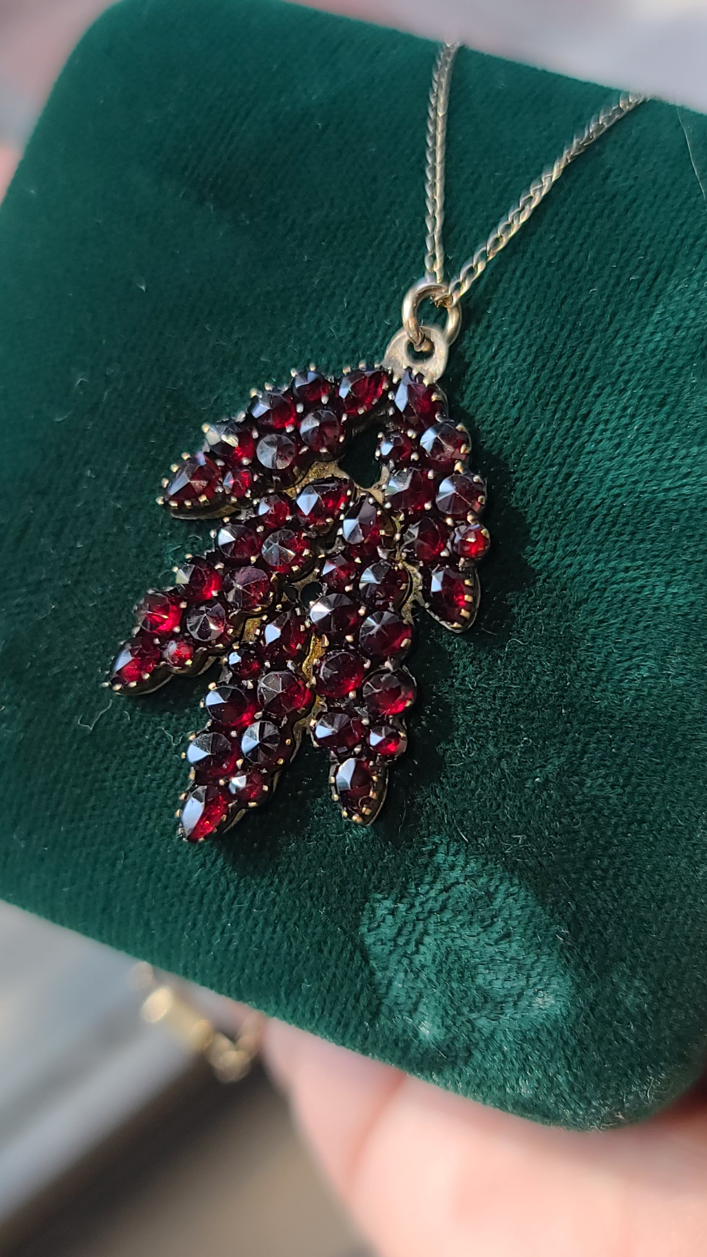 Gold Gilt Bohemian Garnet Pendant with Gold Filled Chain