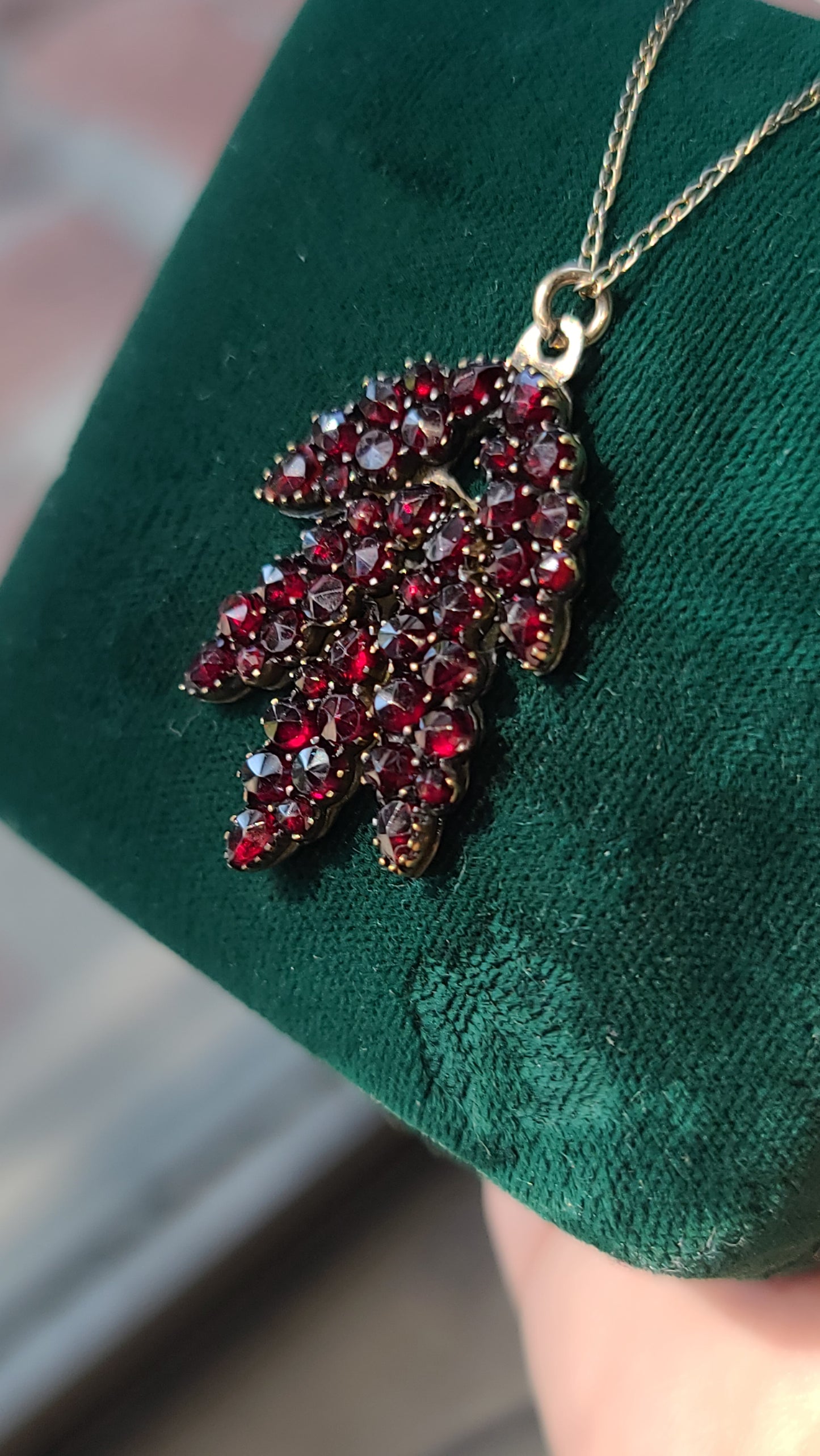 Gold Gilt Bohemian Garnet Pendant with Gold Filled Chain