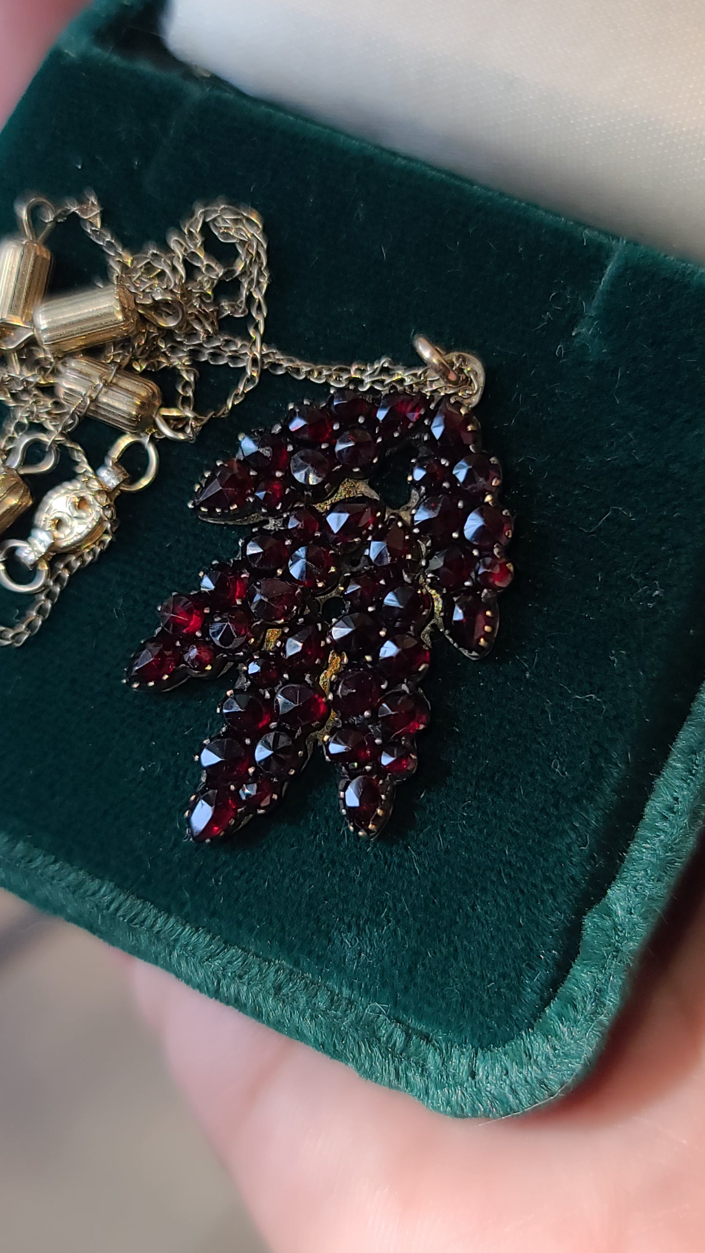 Gold Gilt Bohemian Garnet Pendant with Gold Filled Chain