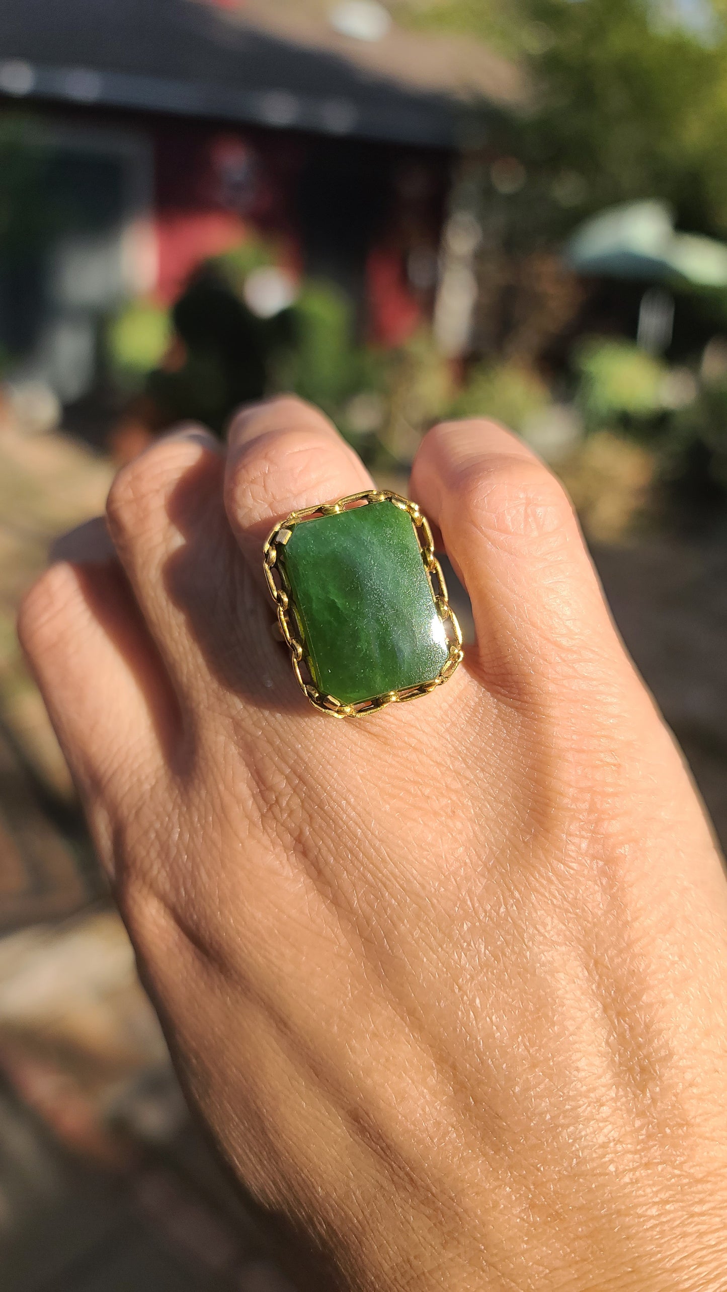 Vintage Estate Jade Ring, 10K Yellow Gold, size 6.75