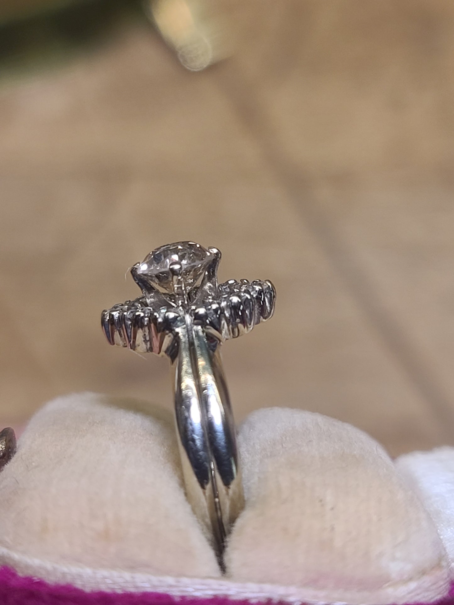 Vintage 14K White Gold Diamond Marquise Shaped Ring, size 4.25