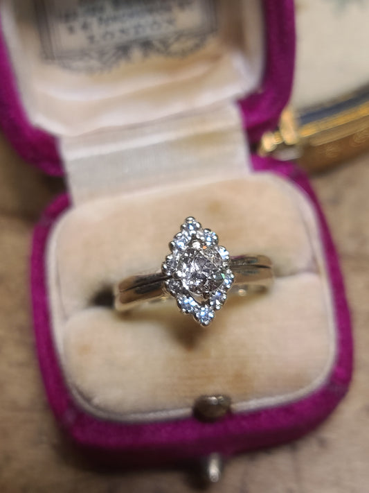 Vintage 14K White Gold Diamond Marquise Shaped Ring, size 4.25